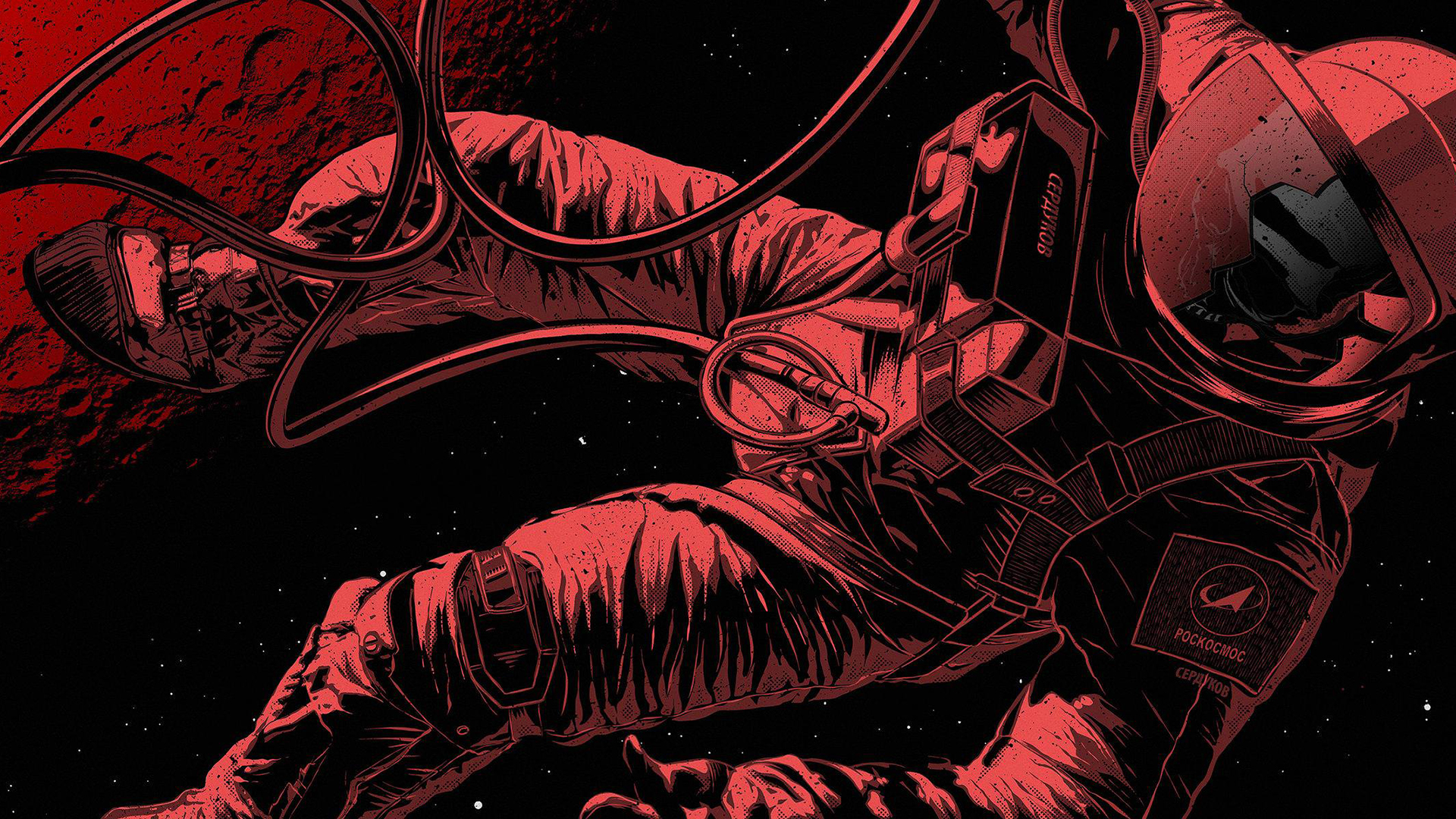 Astronaut floating near a red planet HD Wallpaper