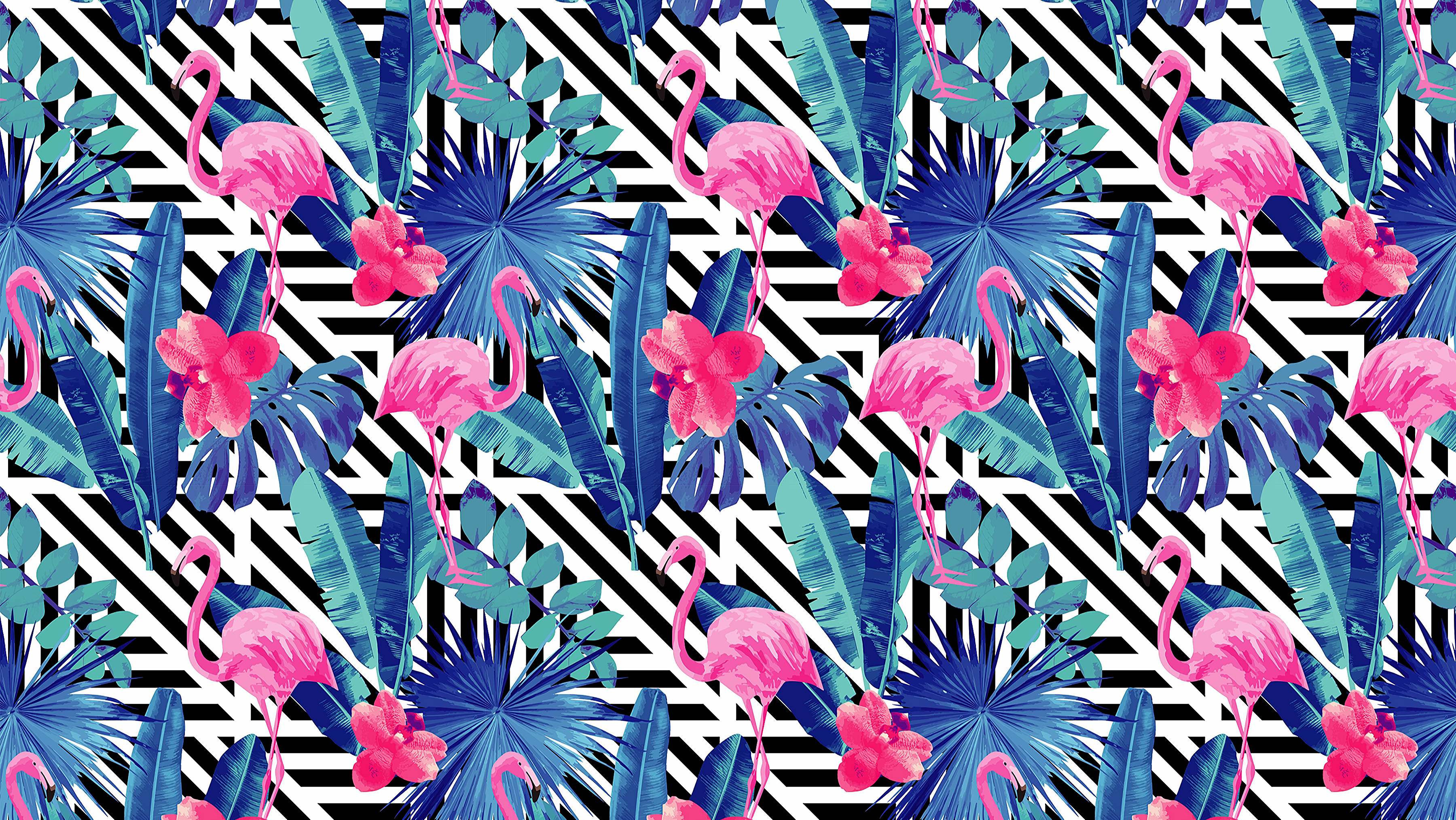 Flamingo and tropical leaves pattern HD Wallpaper