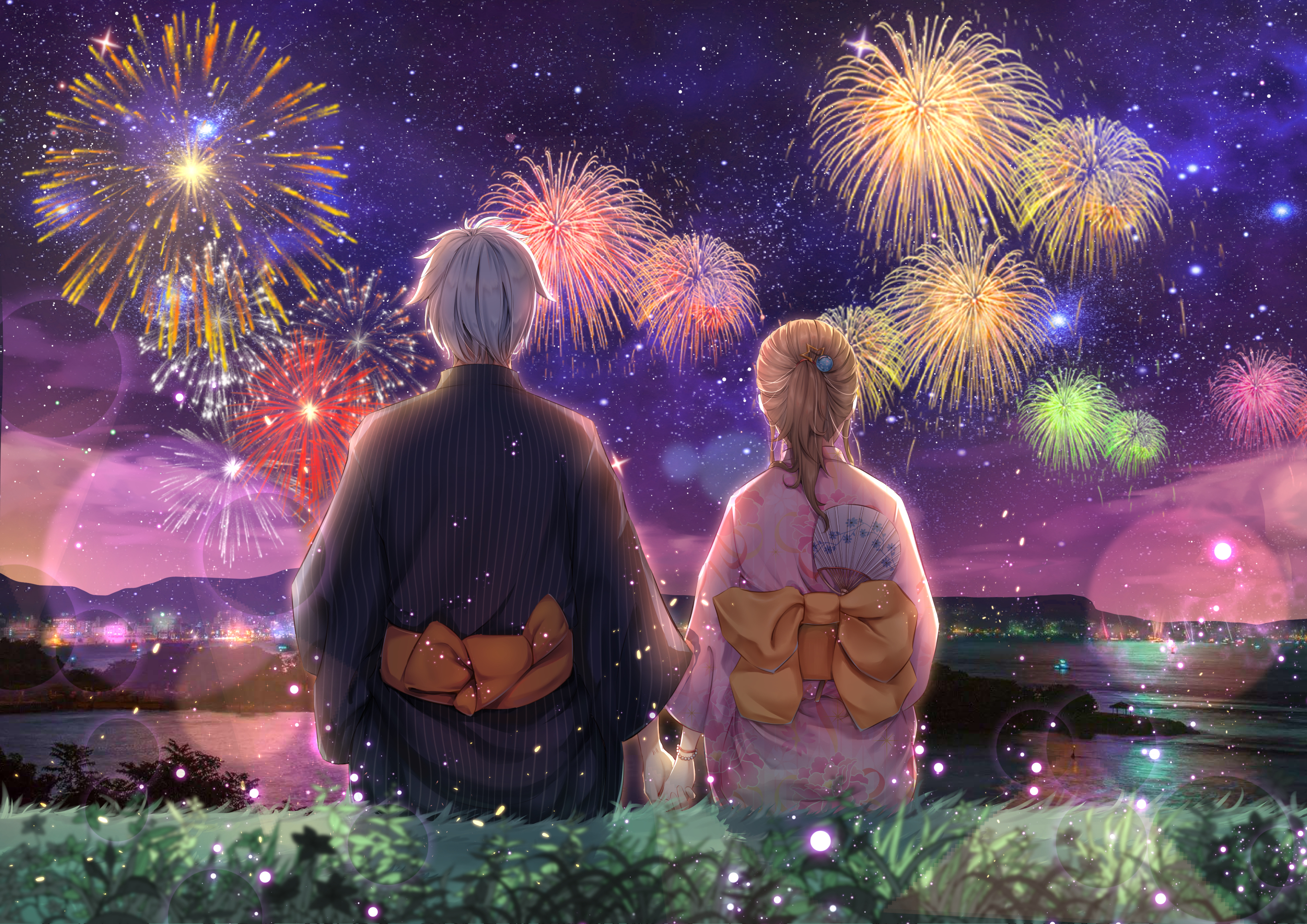 Couple Watching Fireworks HD Wallpaper