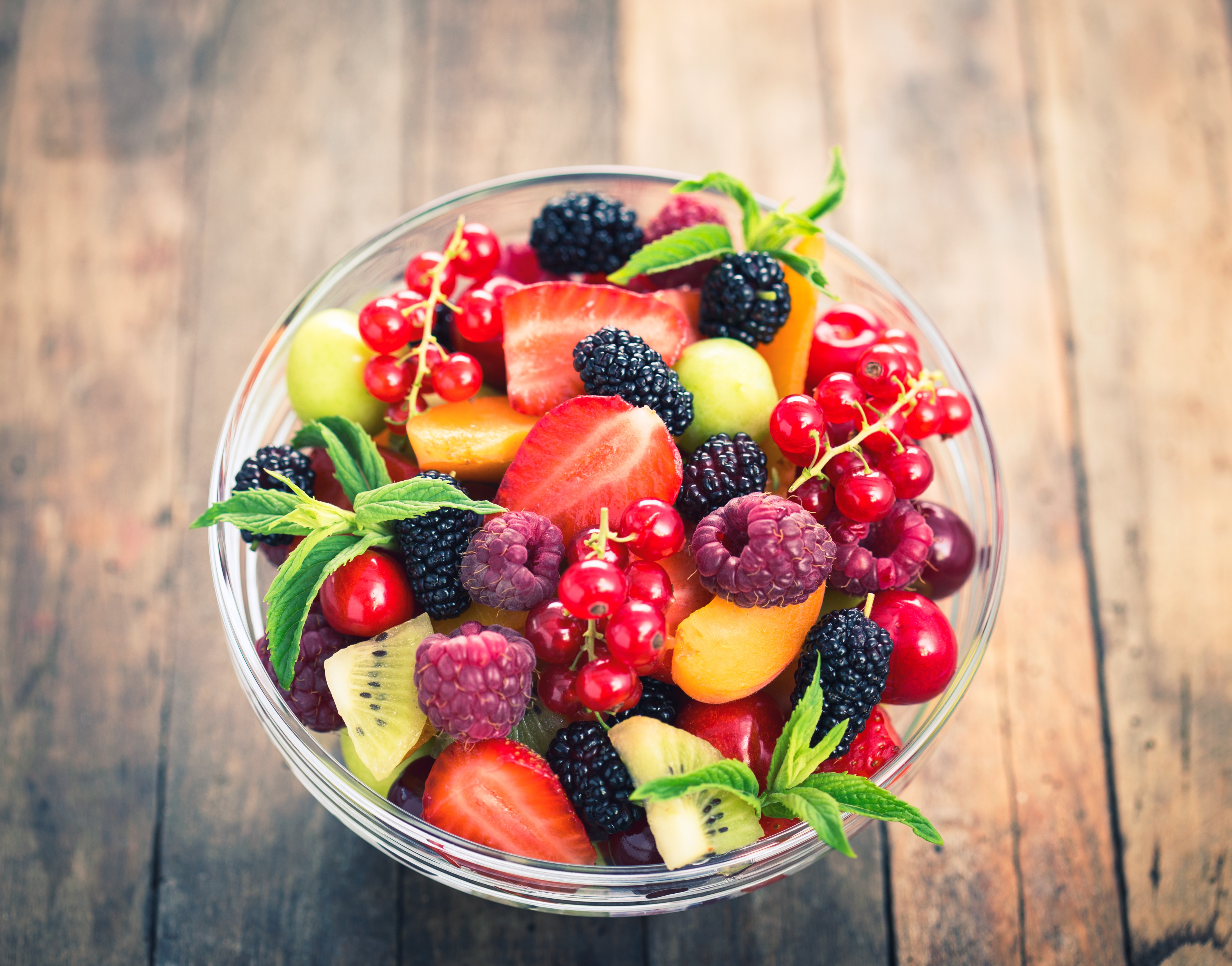 Fruit salad with berries and mint HD Wallpaper