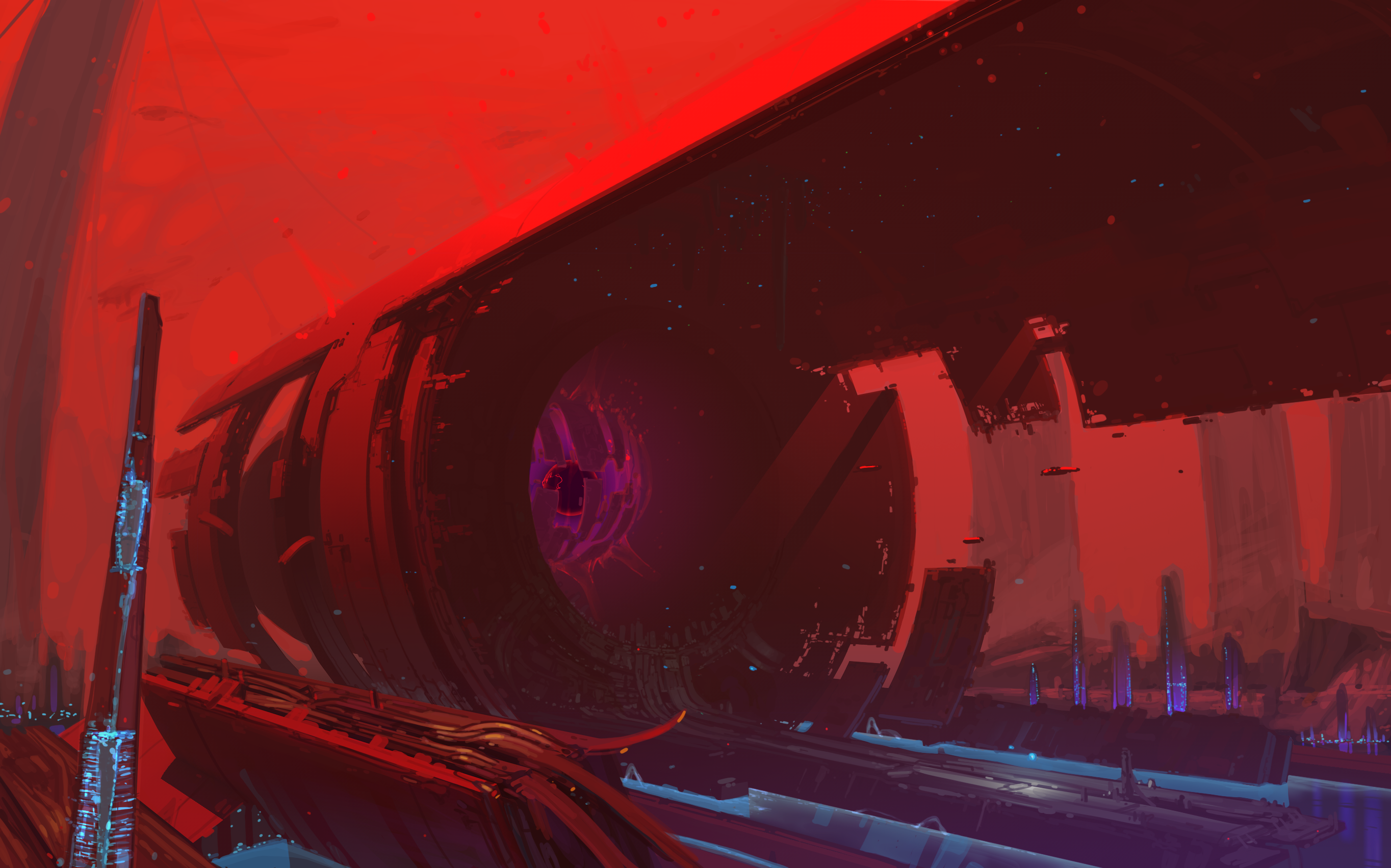 Futuristic red portal building HD Wallpaper