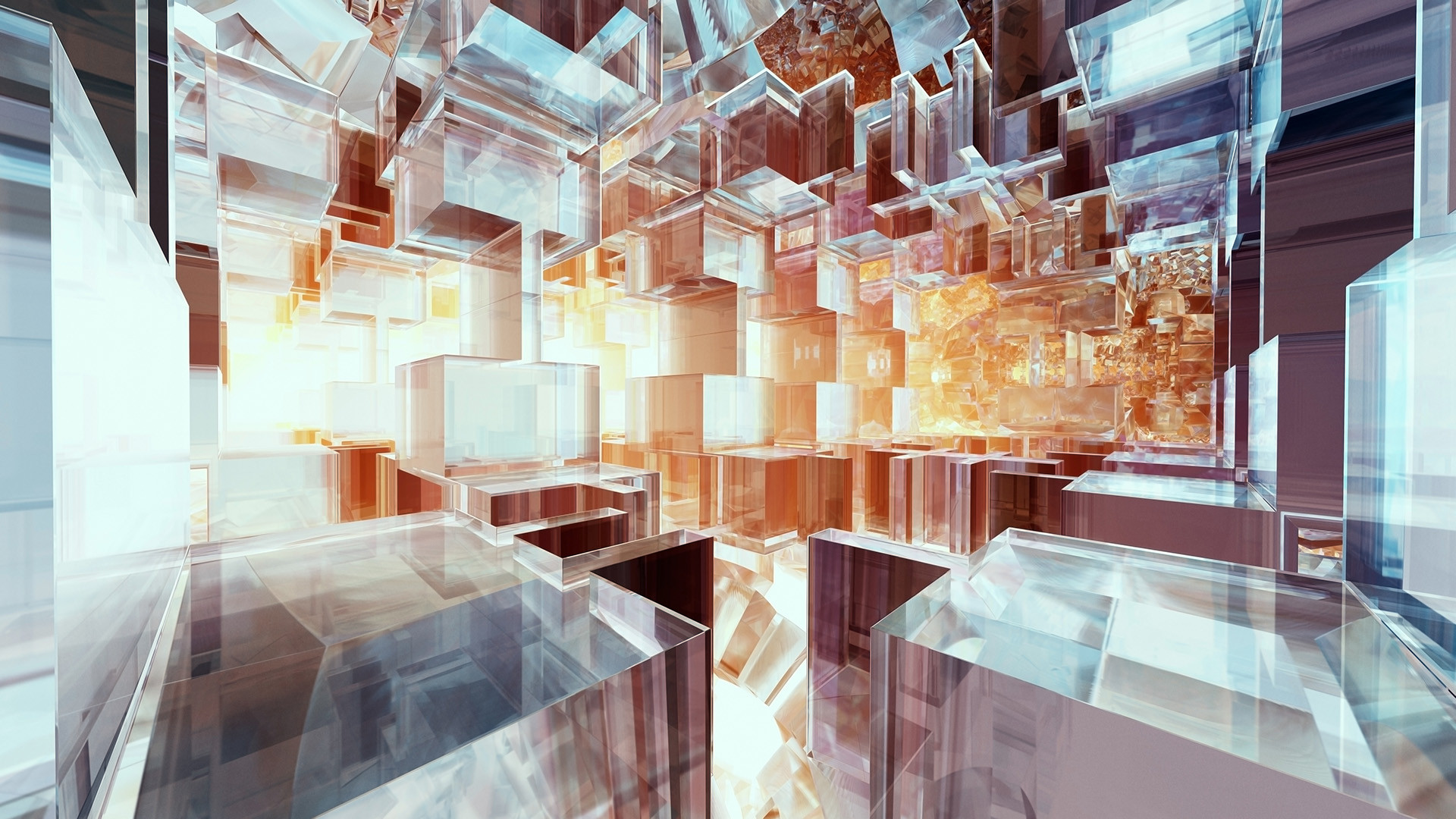 Abstract geometric crystal structures with warm light HD Wallpaper