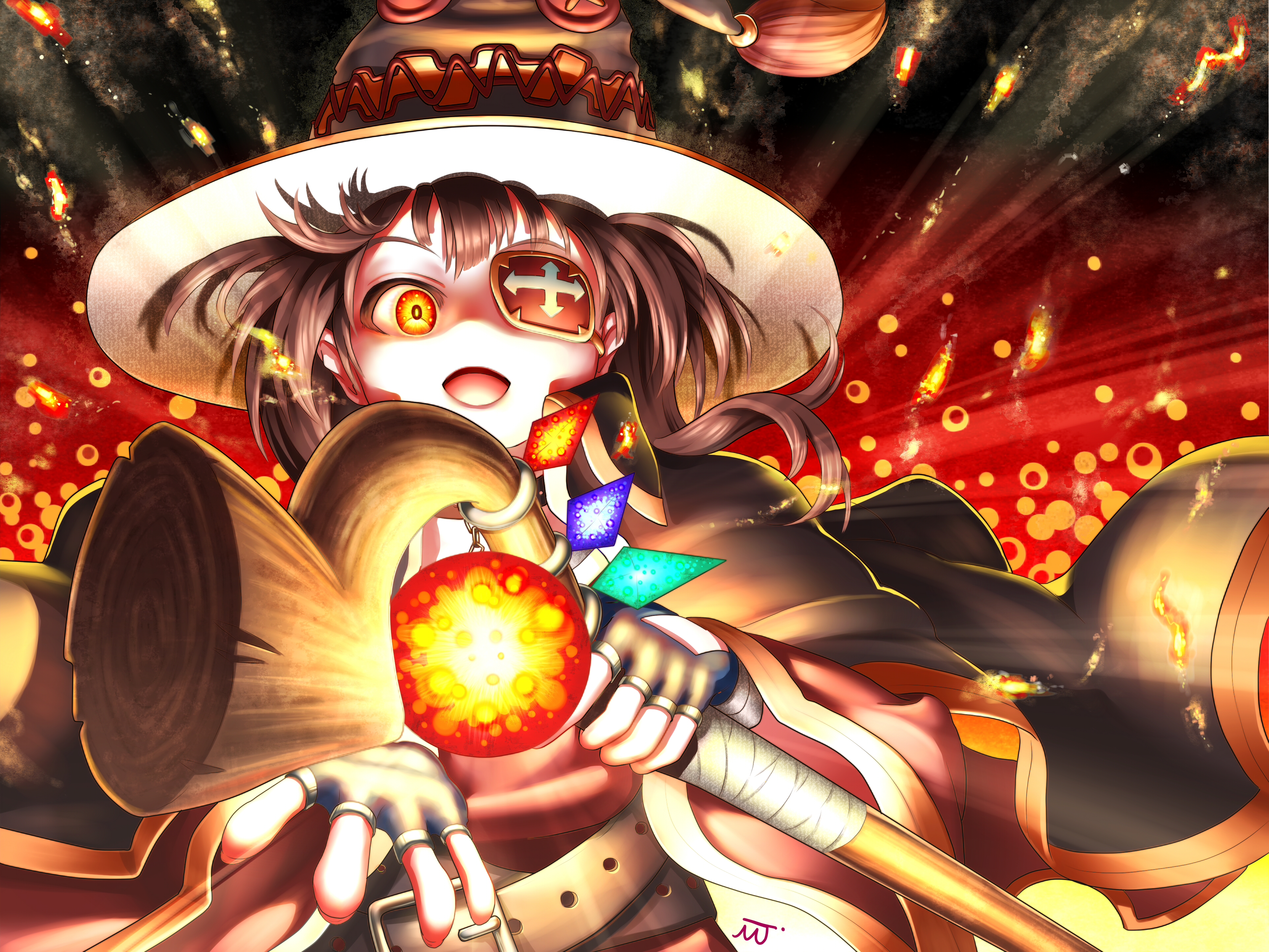 Megumin from KonoSuba casting explosion magic HD Wallpaper