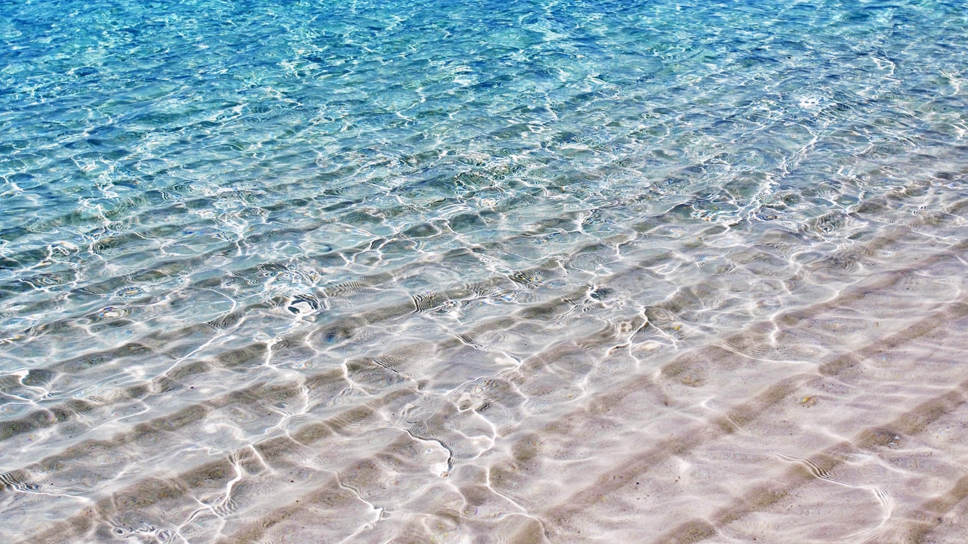 Clear blue water over sandy beach HD Wallpaper