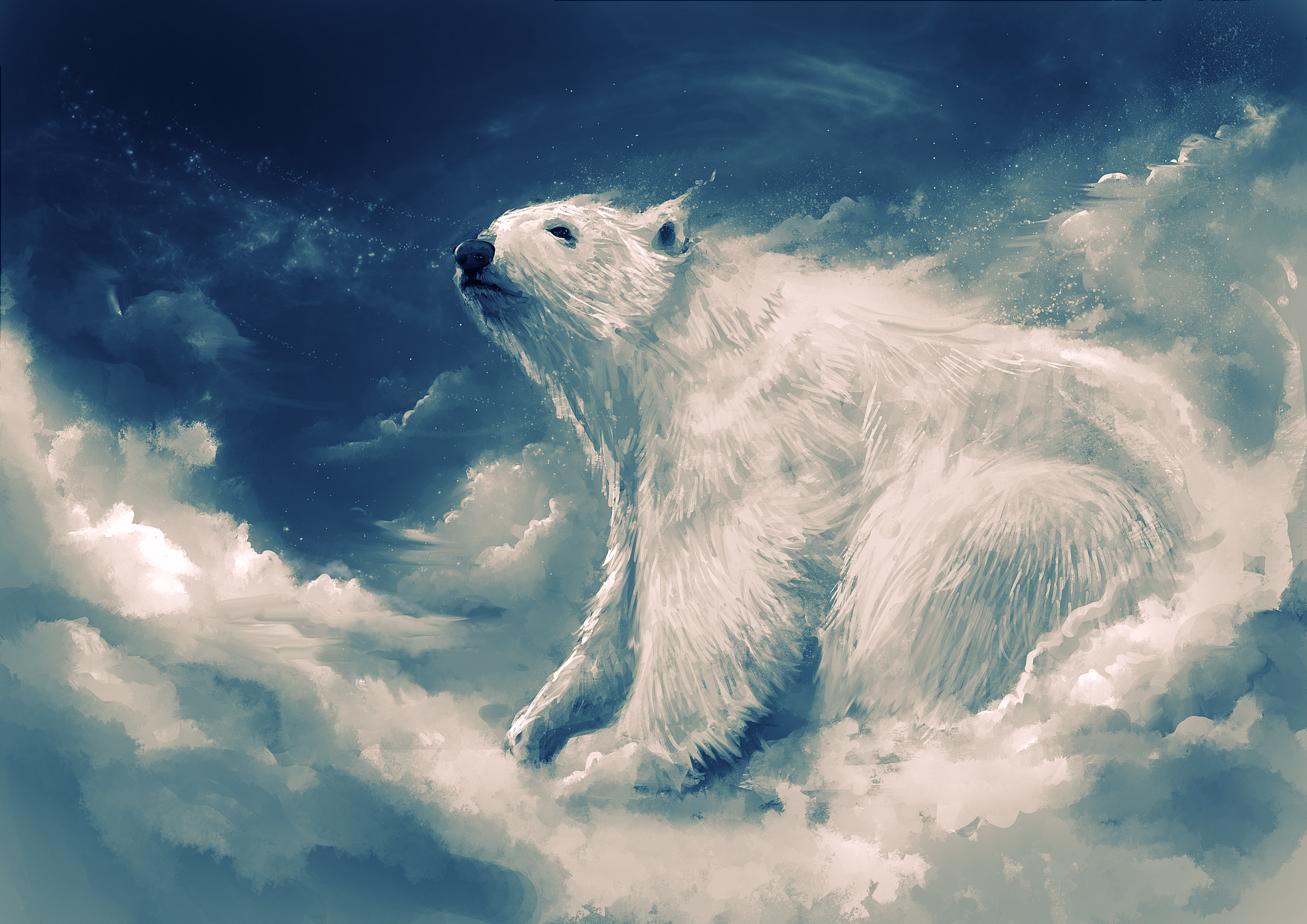 Artistic polar bear in clouds HD Wallpaper
