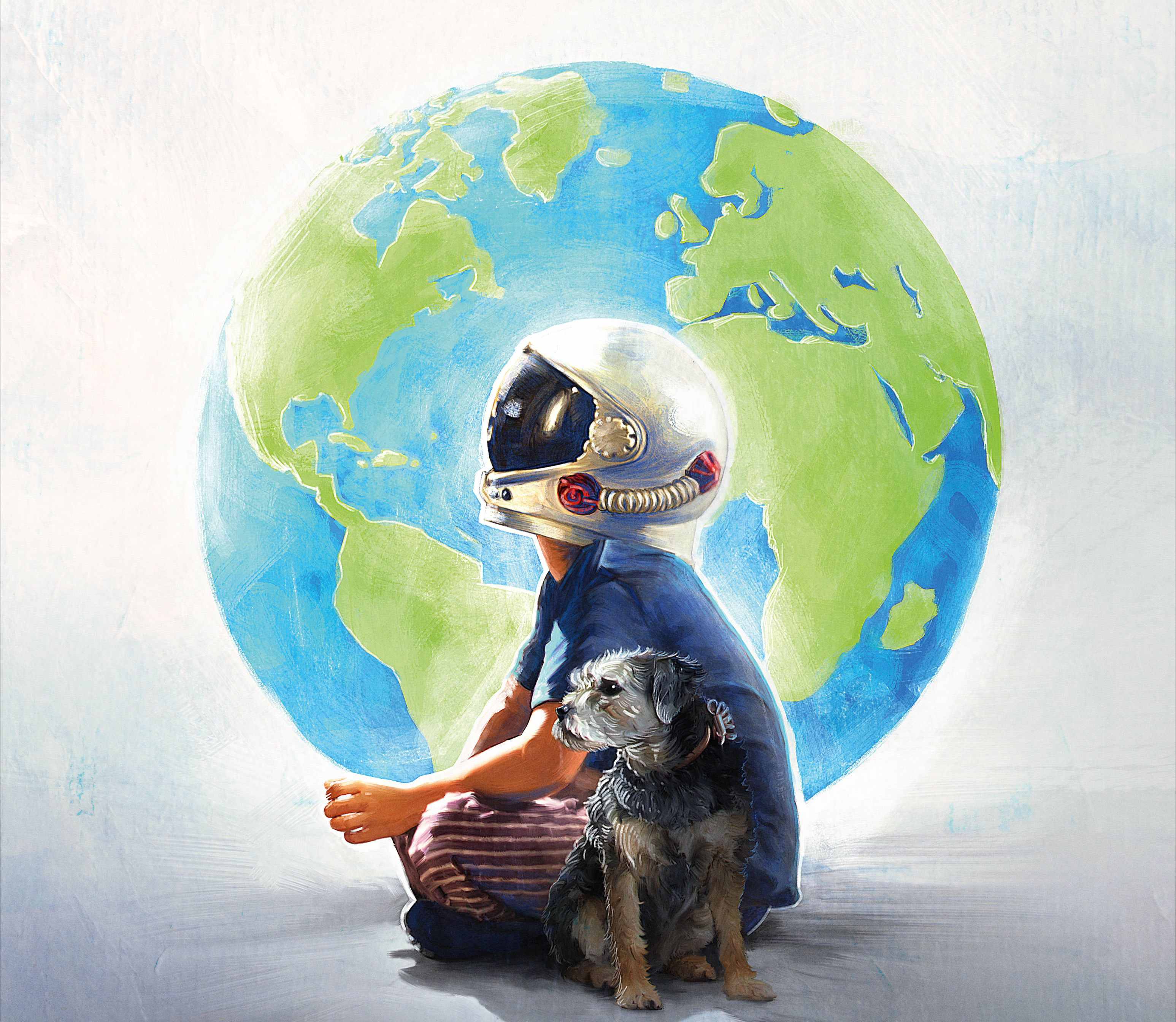 Auggie Pullman and dog with Earth background from Wonder HD Wallpaper