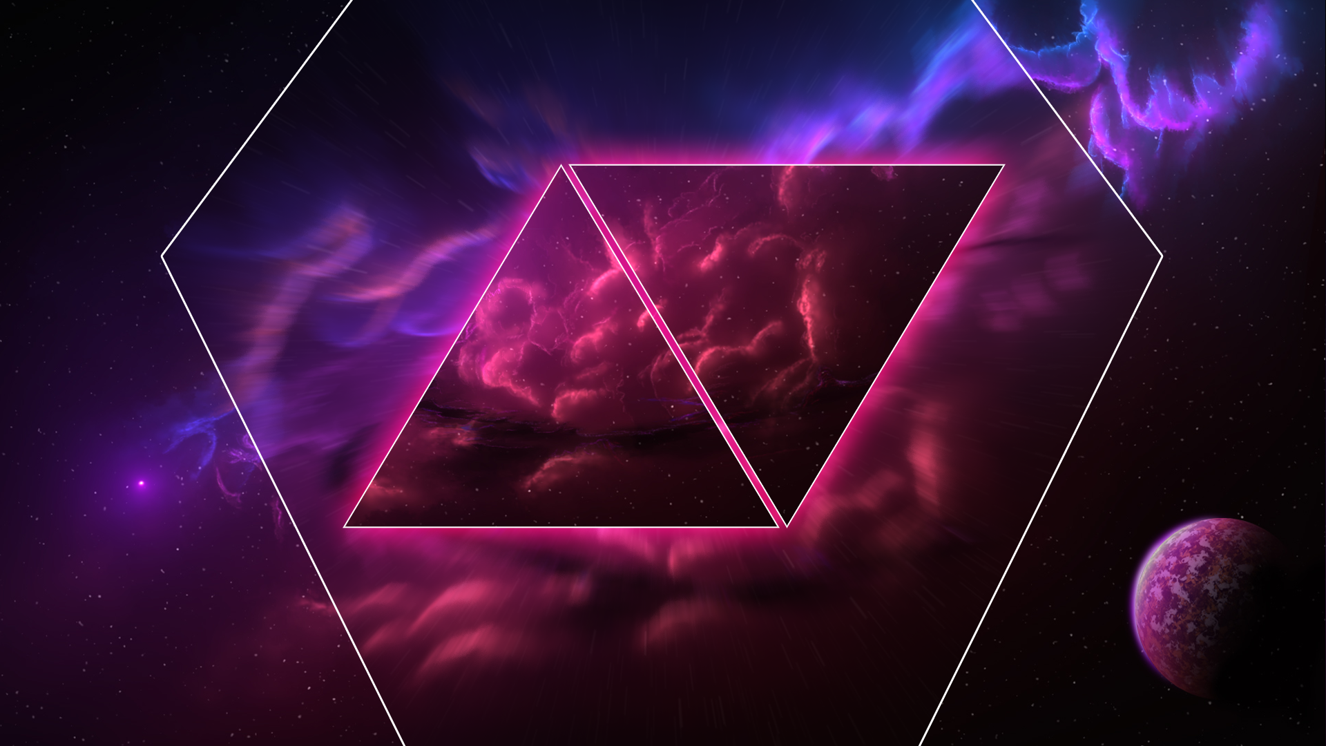 Abstract Space Nebula with Geometric Shapes and Planet HD Wallpaper
