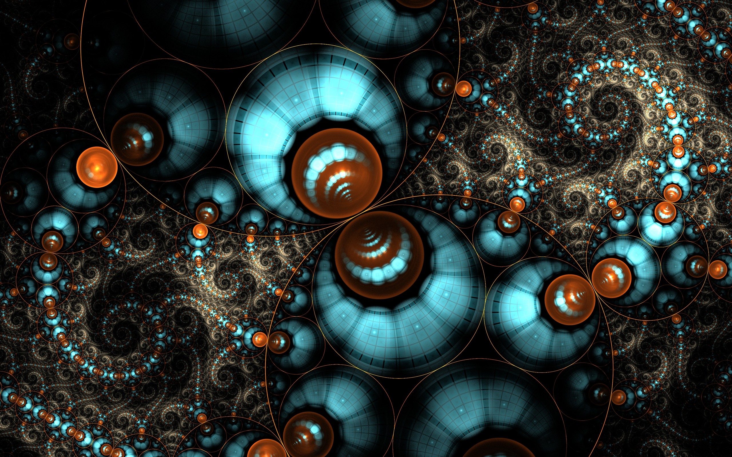 Abstract Fractal Art with Blue and Orange Spheres HD Wallpaper