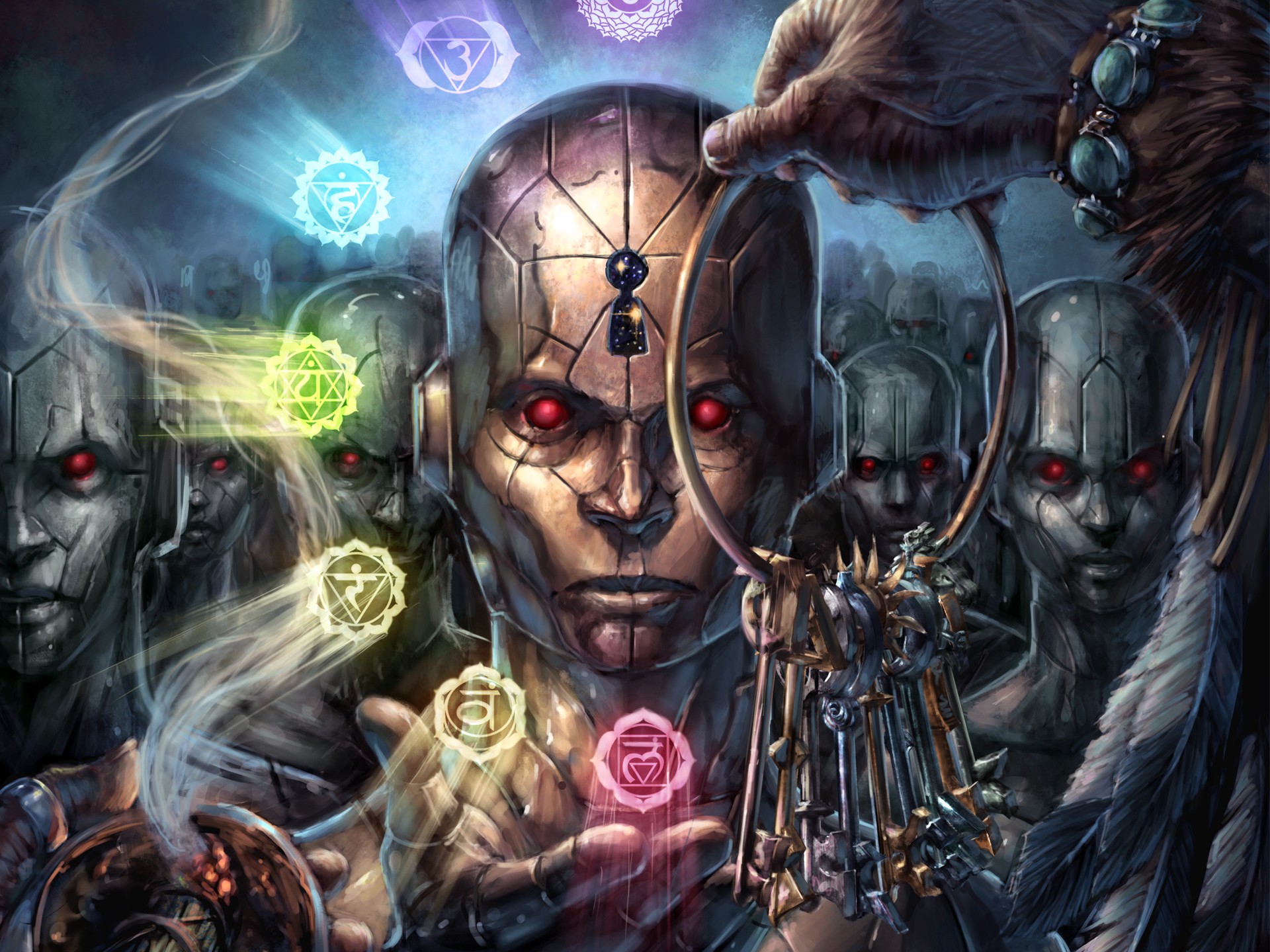 Fantasy creatures with chakras and keys HD Wallpaper