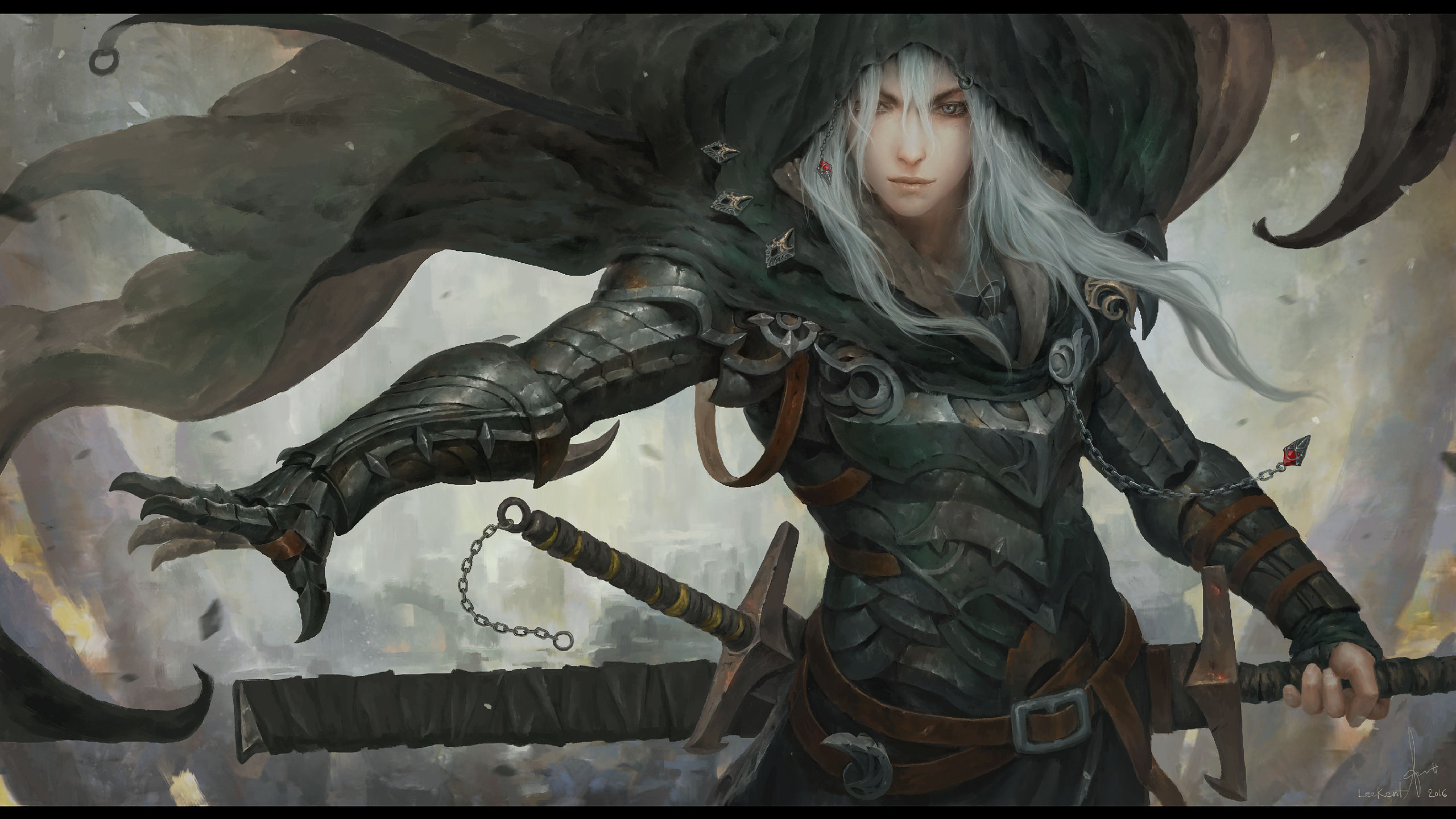 Warrior with white hair and armor HD Wallpaper