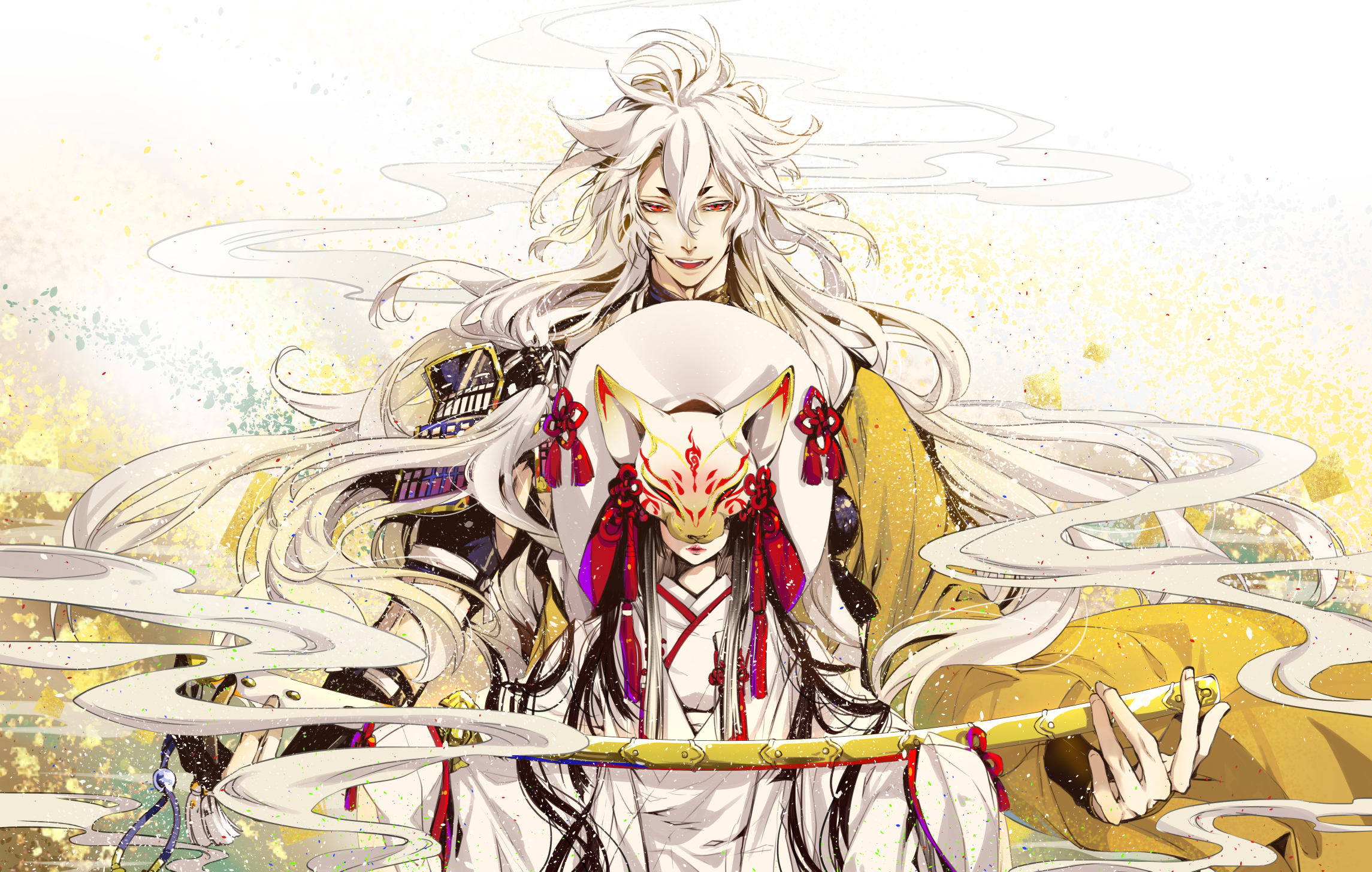 Touken Ranbu characters with fox mask and flute HD Wallpaper