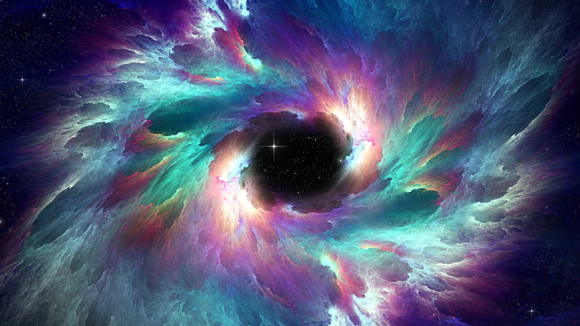Colorful nebula with a black hole and stars HD Wallpaper