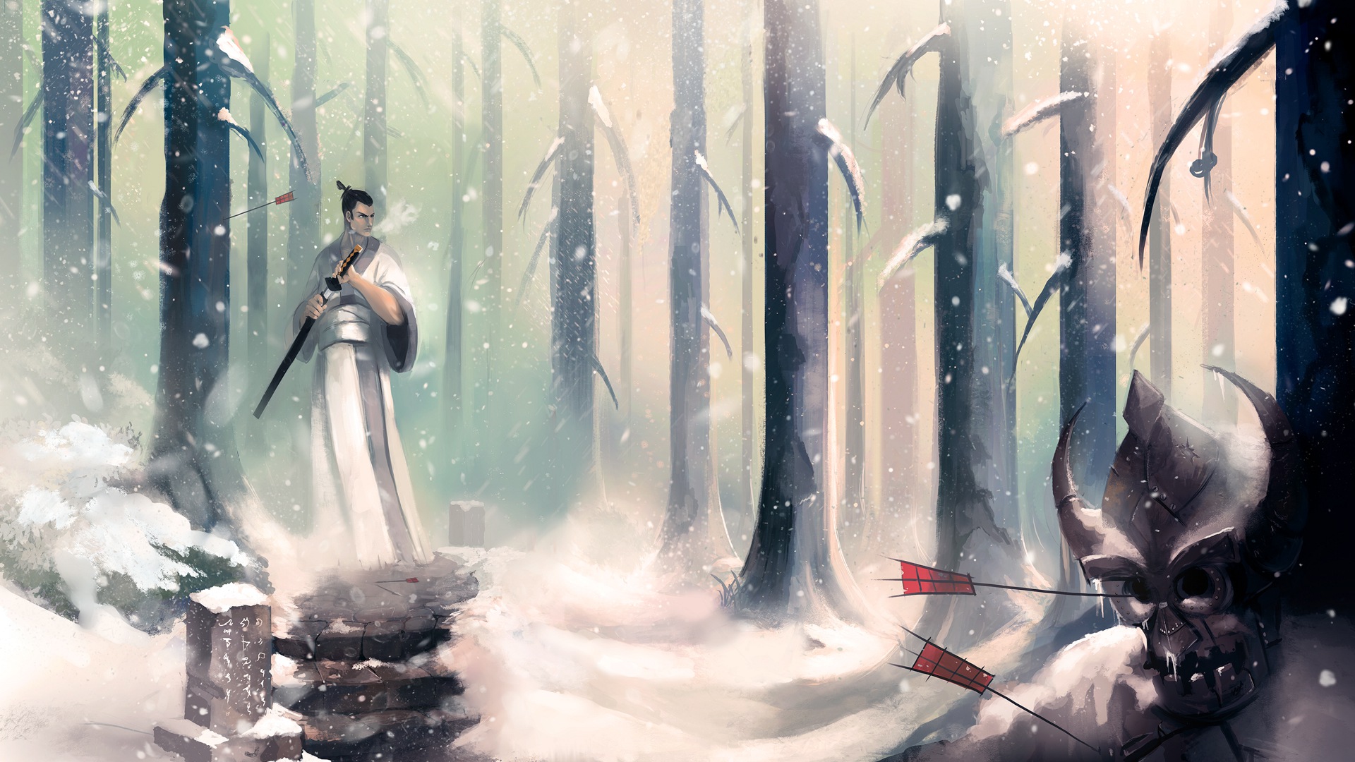 Samurai Jack in a Snowy Forest HD Wallpaper