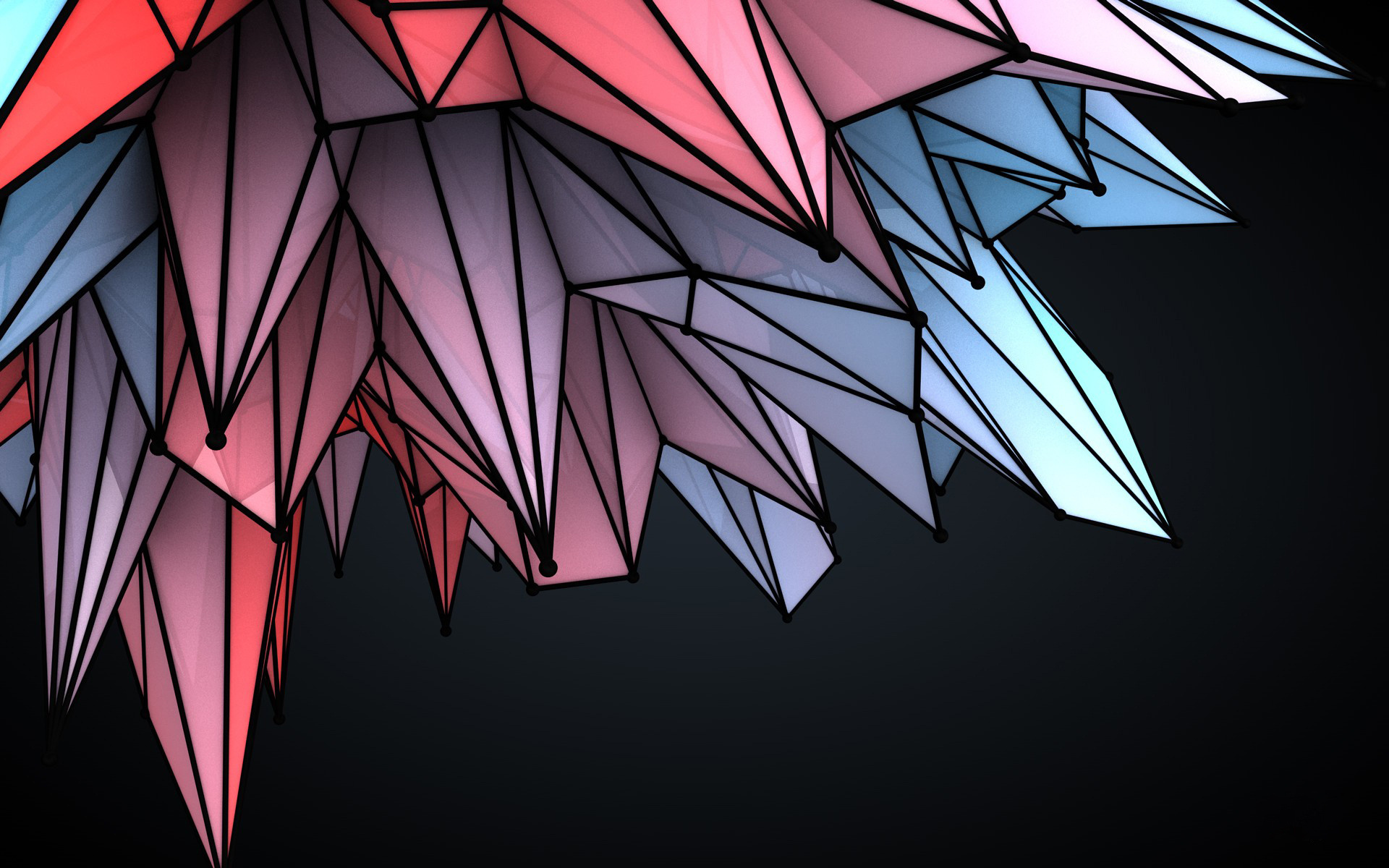 Abstract Geometric Facets with Red and Blue Tones HD Wallpaper