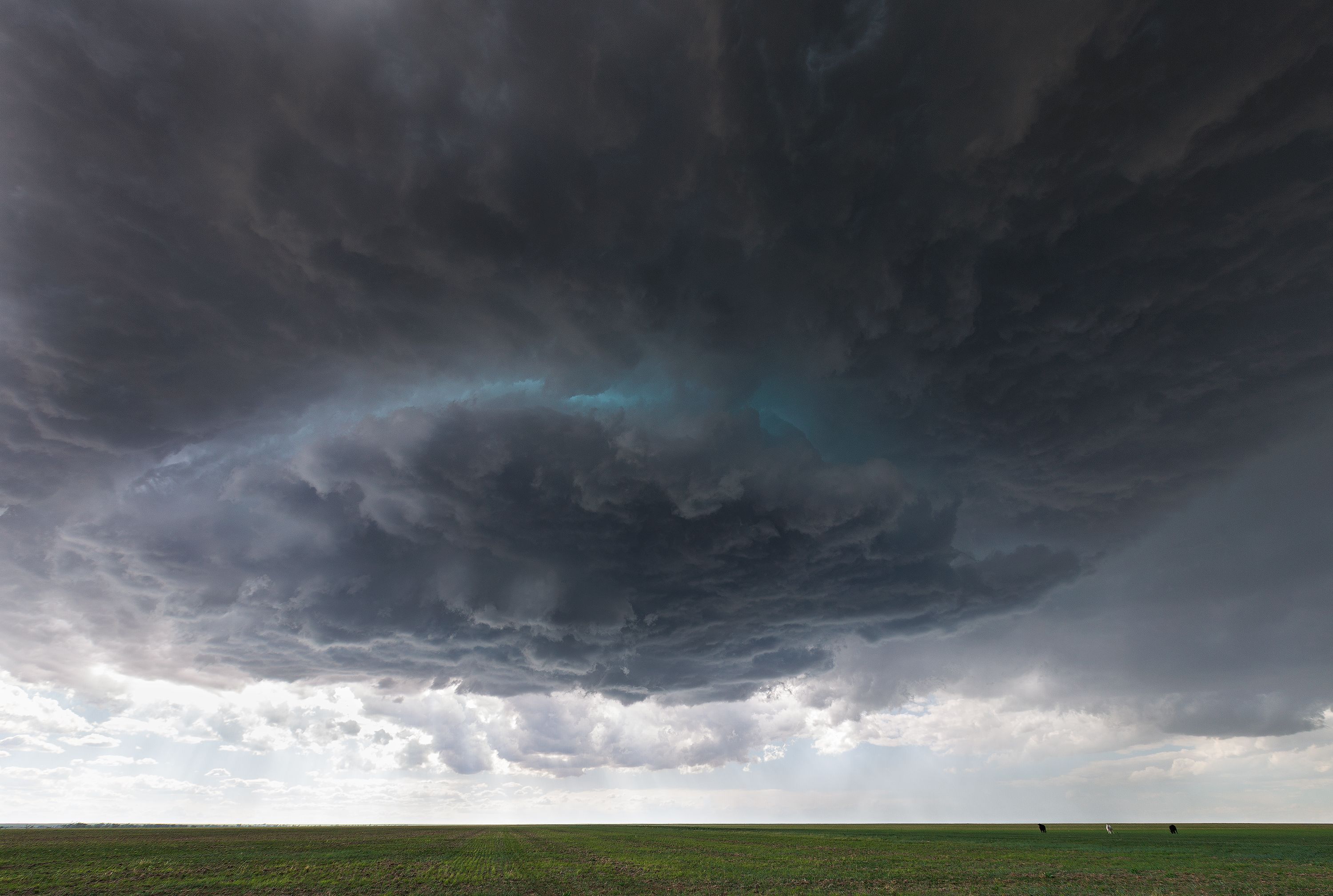 Stormy clouds over a green field HD Wallpaper
