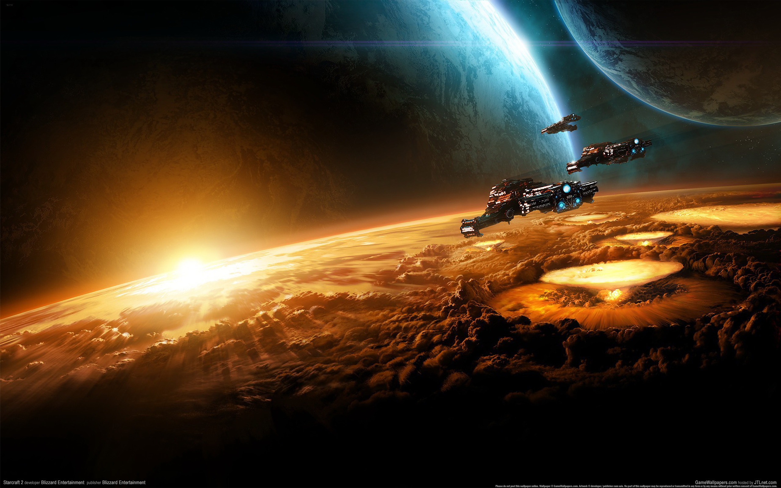 Starcraft II: Wings of Liberty spaceships over planet HD Wallpaper