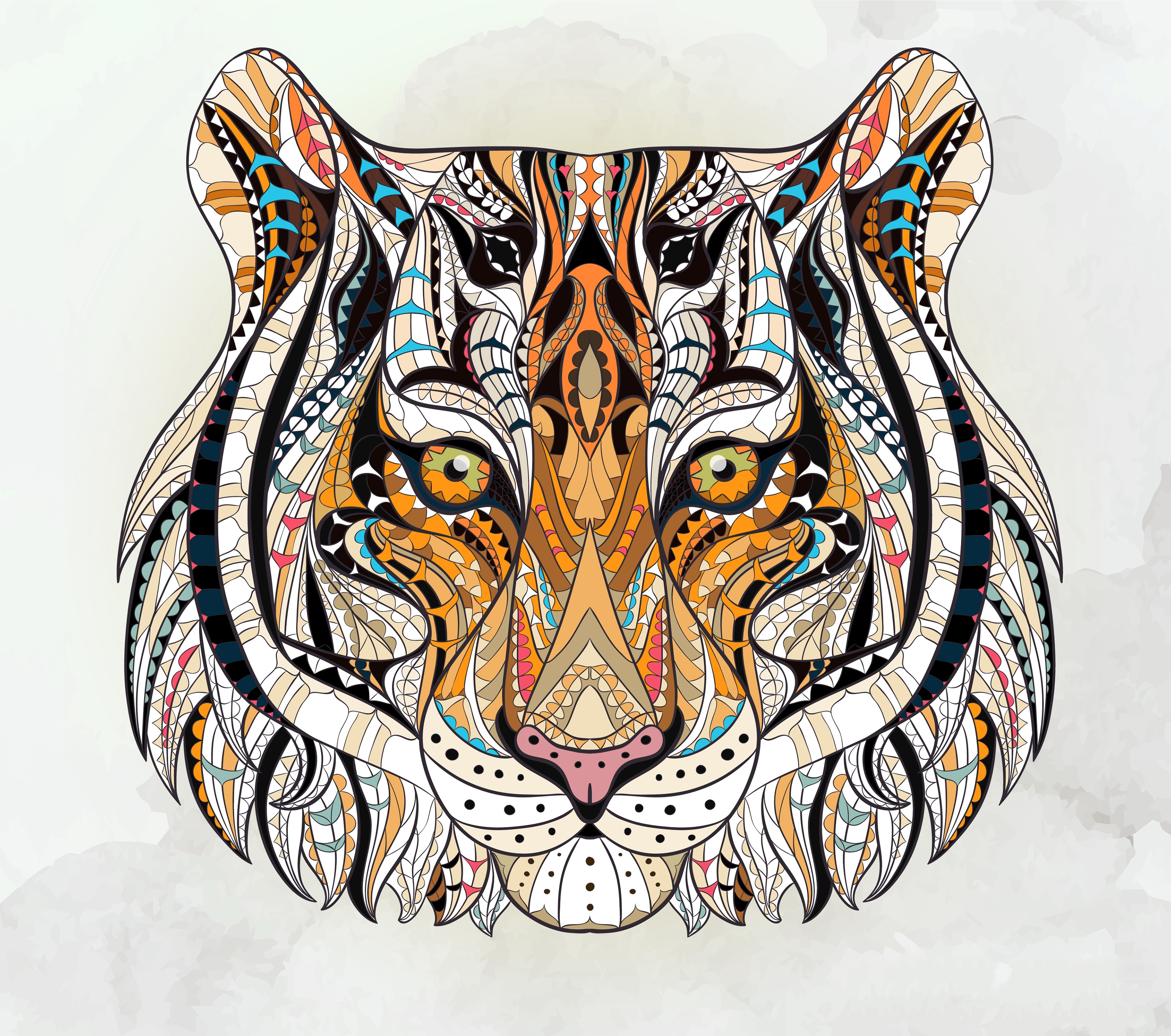 Stylized Tiger Face with Intricate Patterns HD Wallpaper