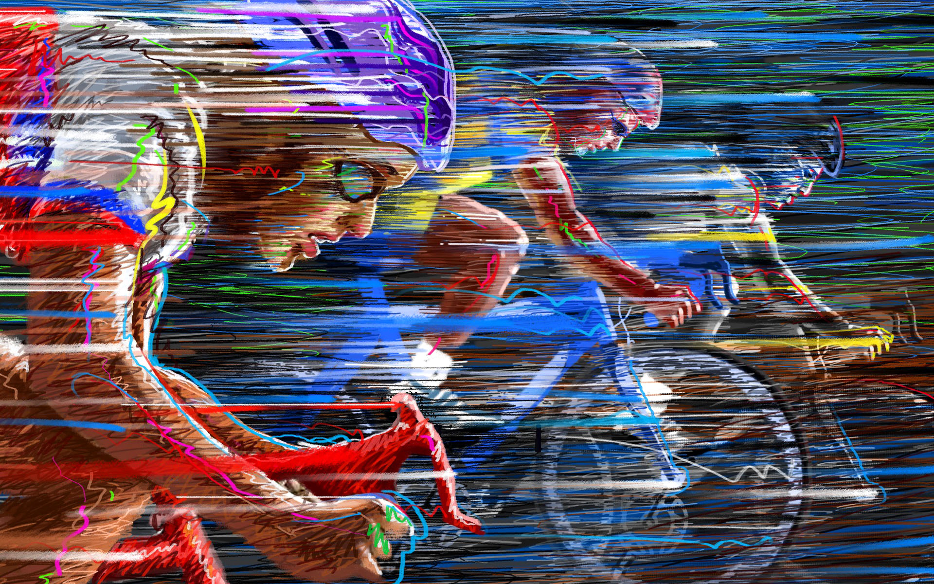 Cyclists racing with motion blur effect HD Wallpaper