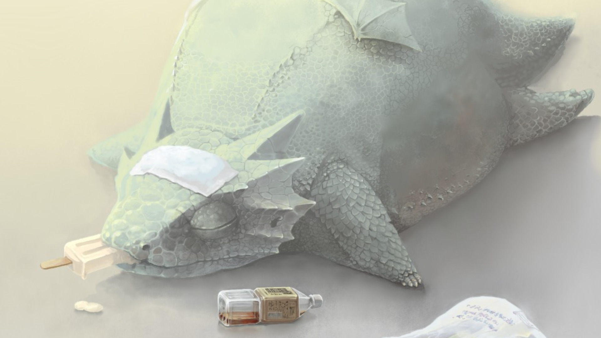 Sick Dragon Eating Ice Cream HD Wallpaper