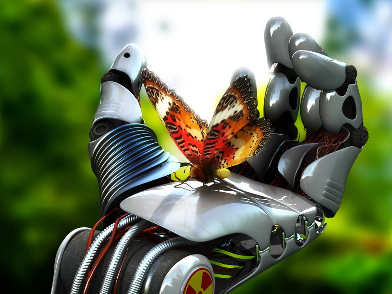 Robot hand holding a butterfly HD Wallpaper