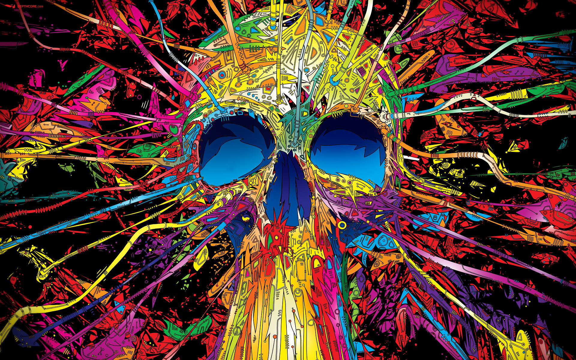 Colorful abstract skull with wires HD Wallpaper