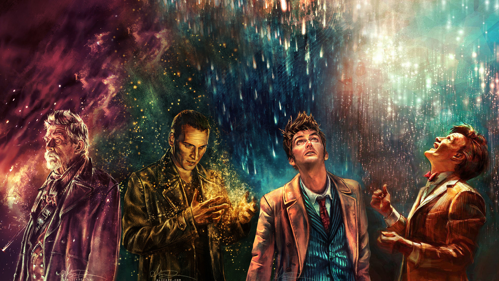Four Doctors from Doctor Who in space HD Wallpaper