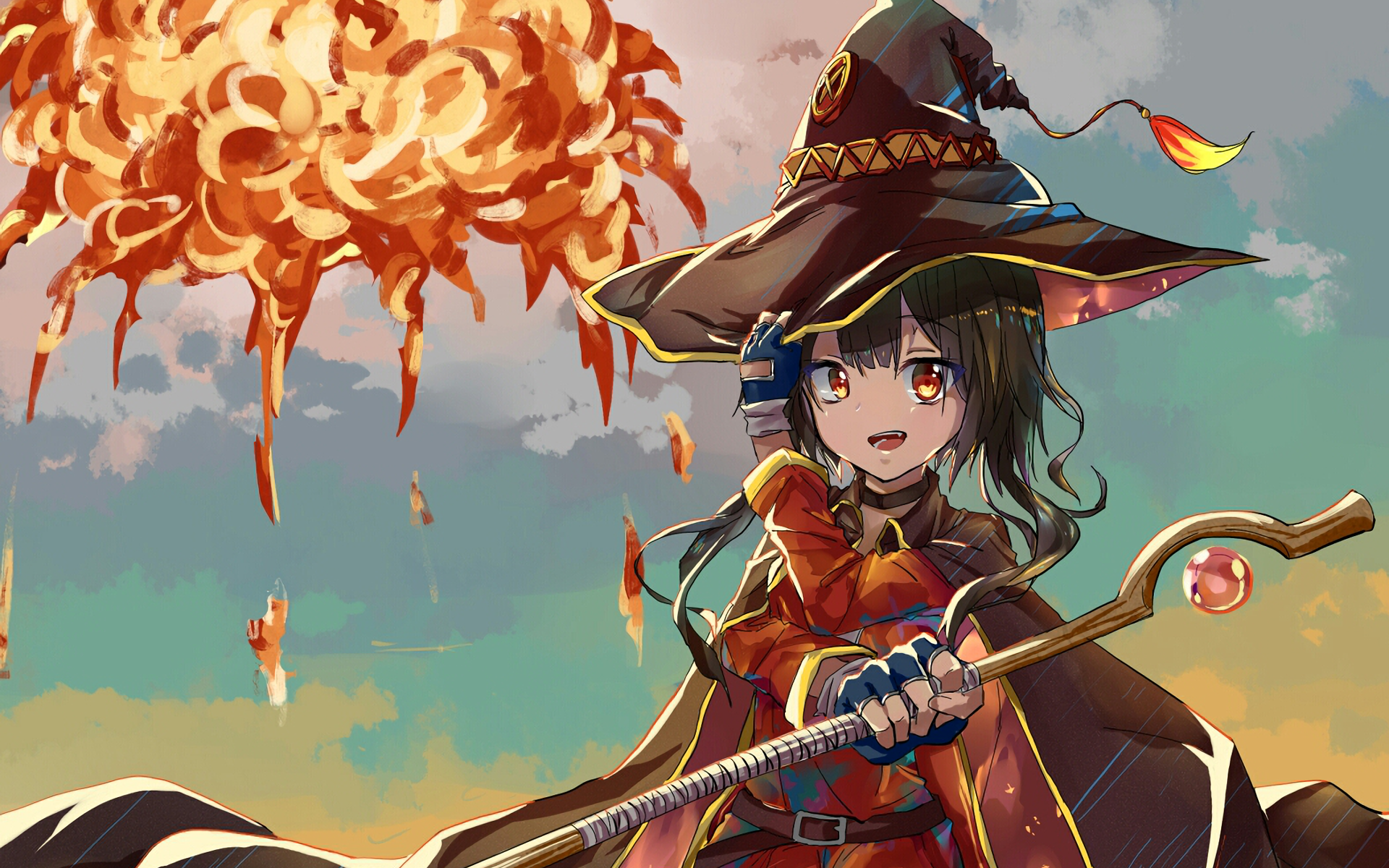 Megumin from KonoSuba casting explosion magic HD Wallpaper