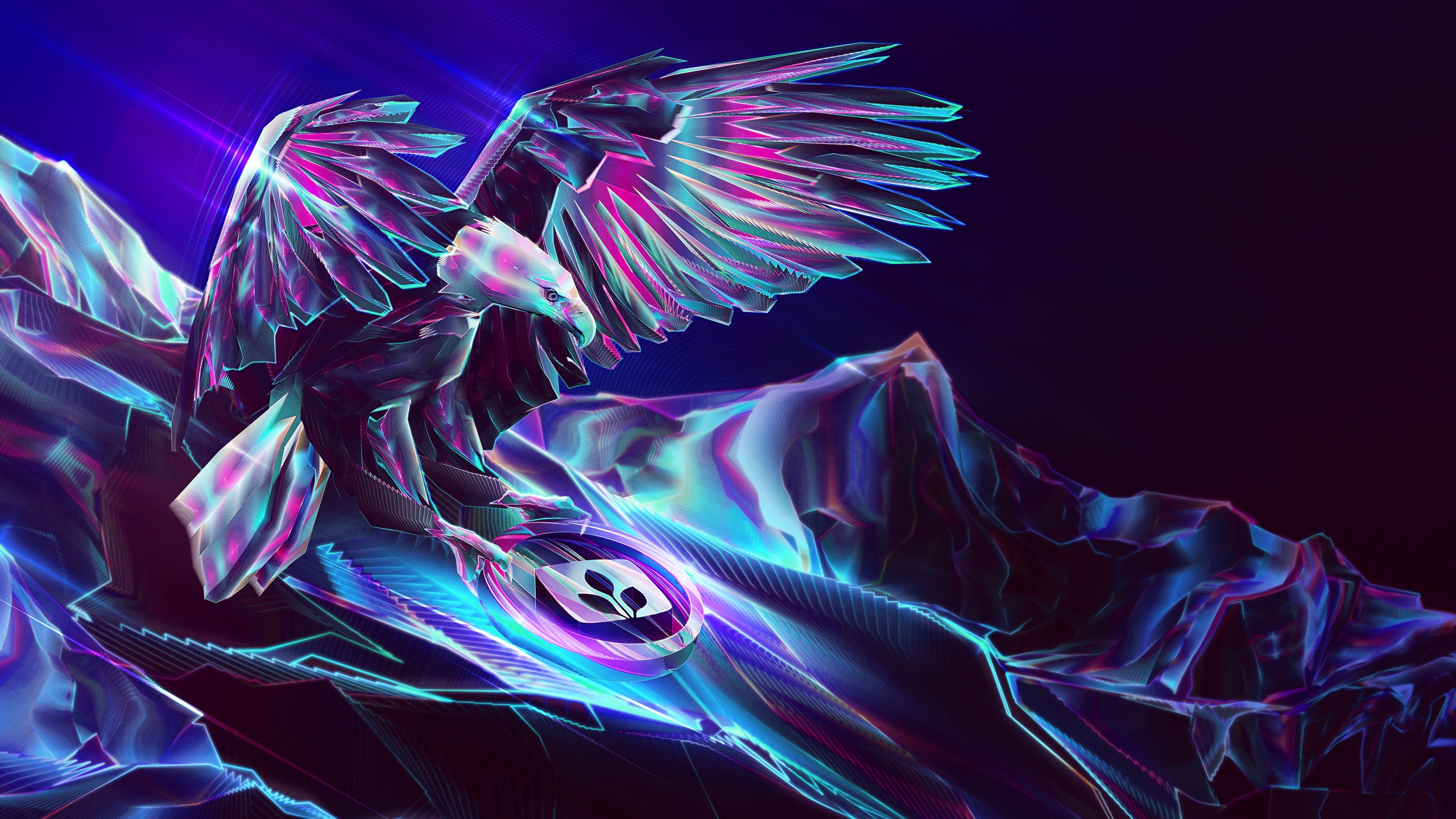 Crystal Eagle on Abstract Mountains with Logo HD Wallpaper