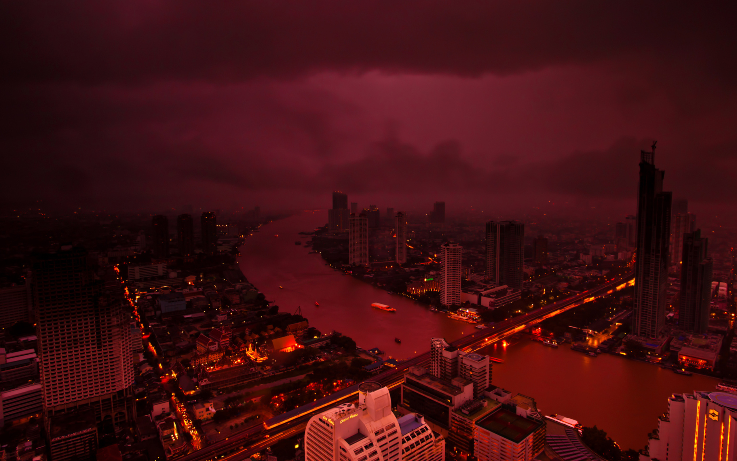 Bangkok cityscape at dusk with river HD Wallpaper