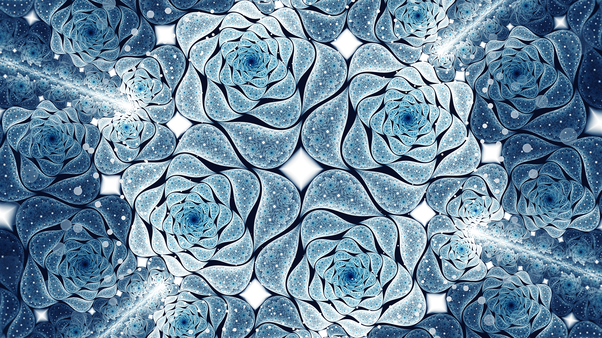 Blue fractal pattern resembling flowers HD Wallpaper