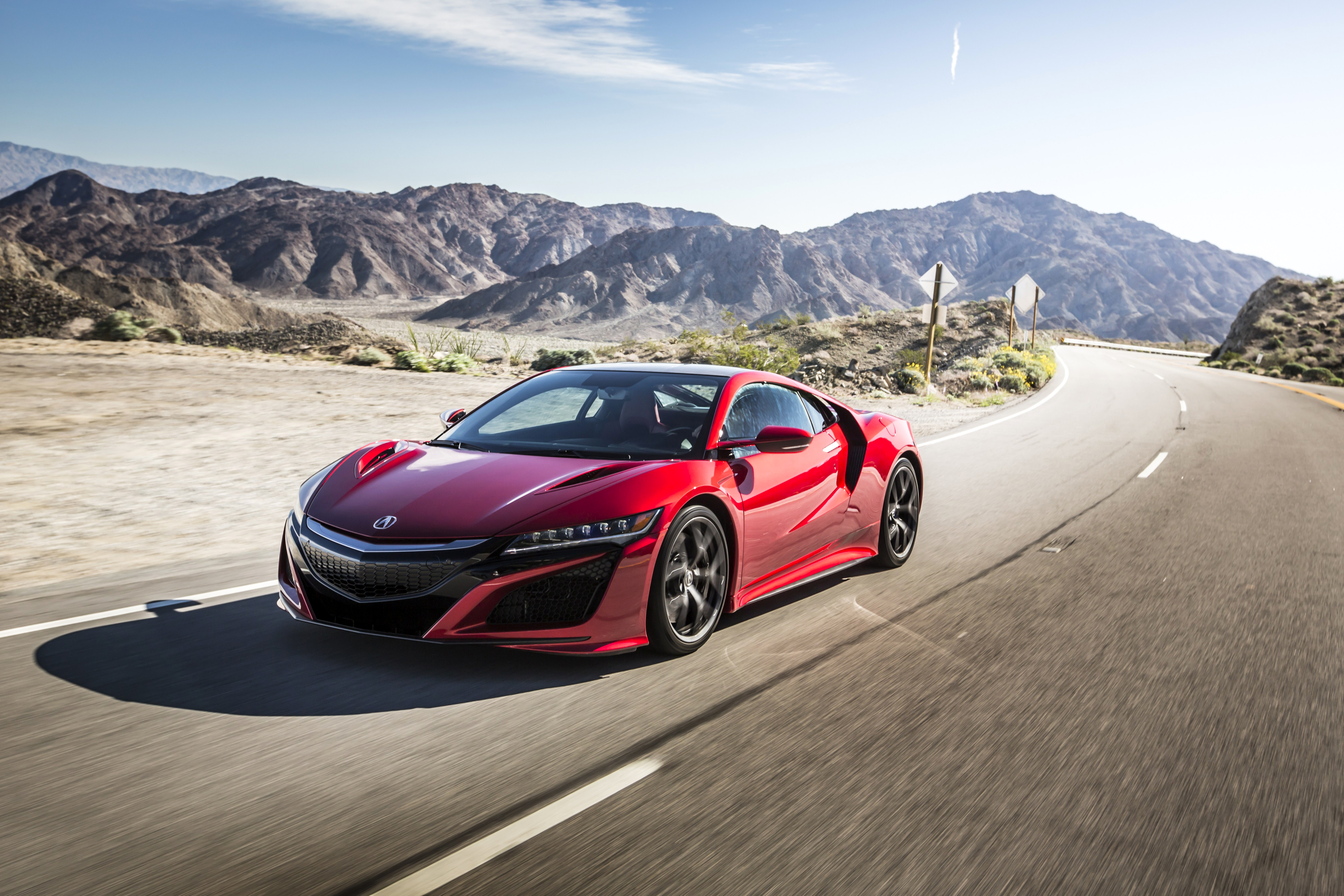 Red Acura NSX driving on a desert road HD Wallpaper