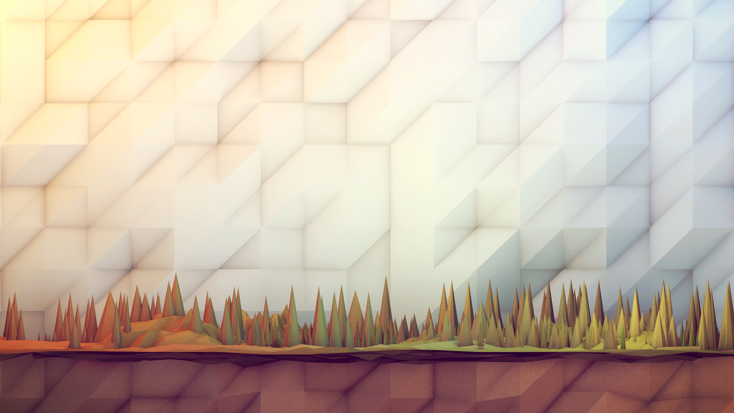 Low Poly Landscape with Geometric Sky HD Wallpaper