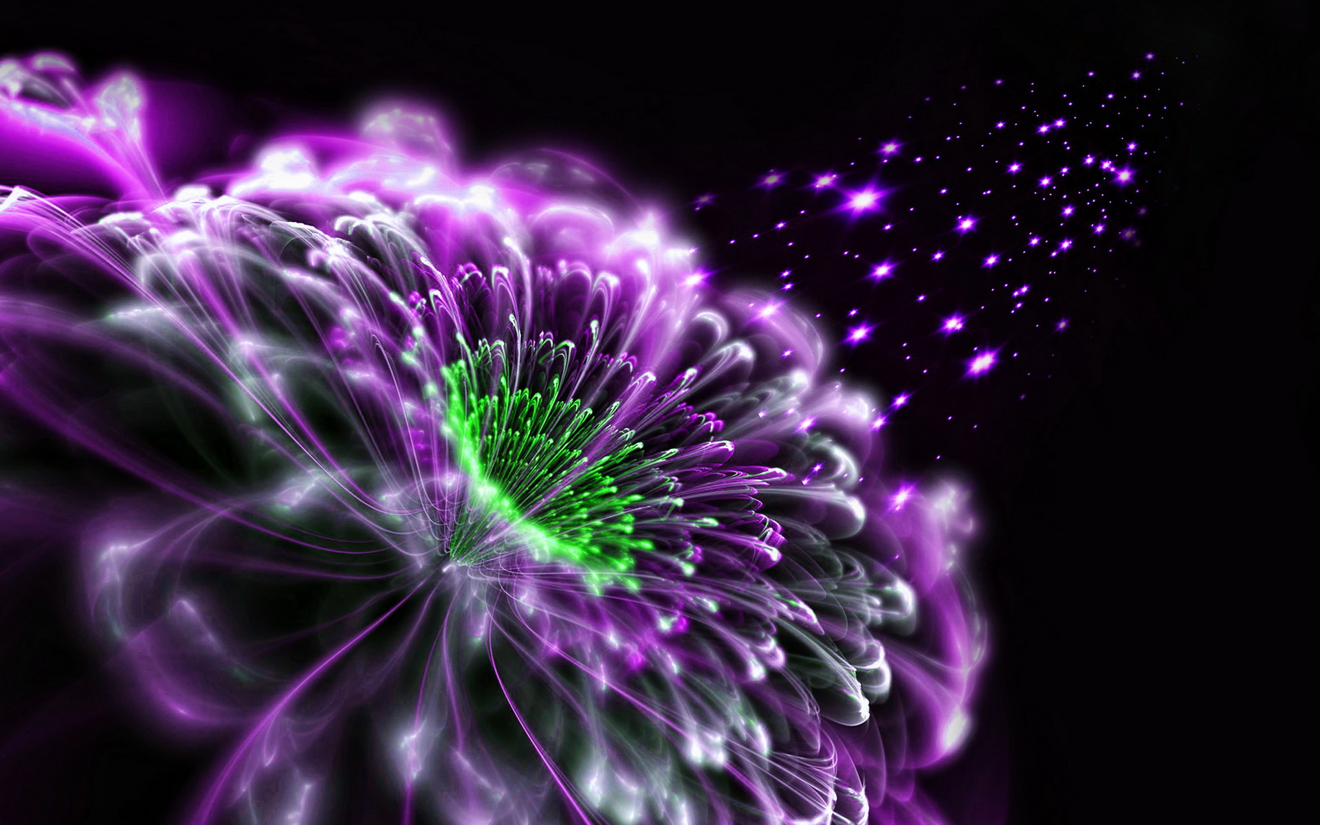Abstract fractal flower with purple and green colors HD Wallpaper