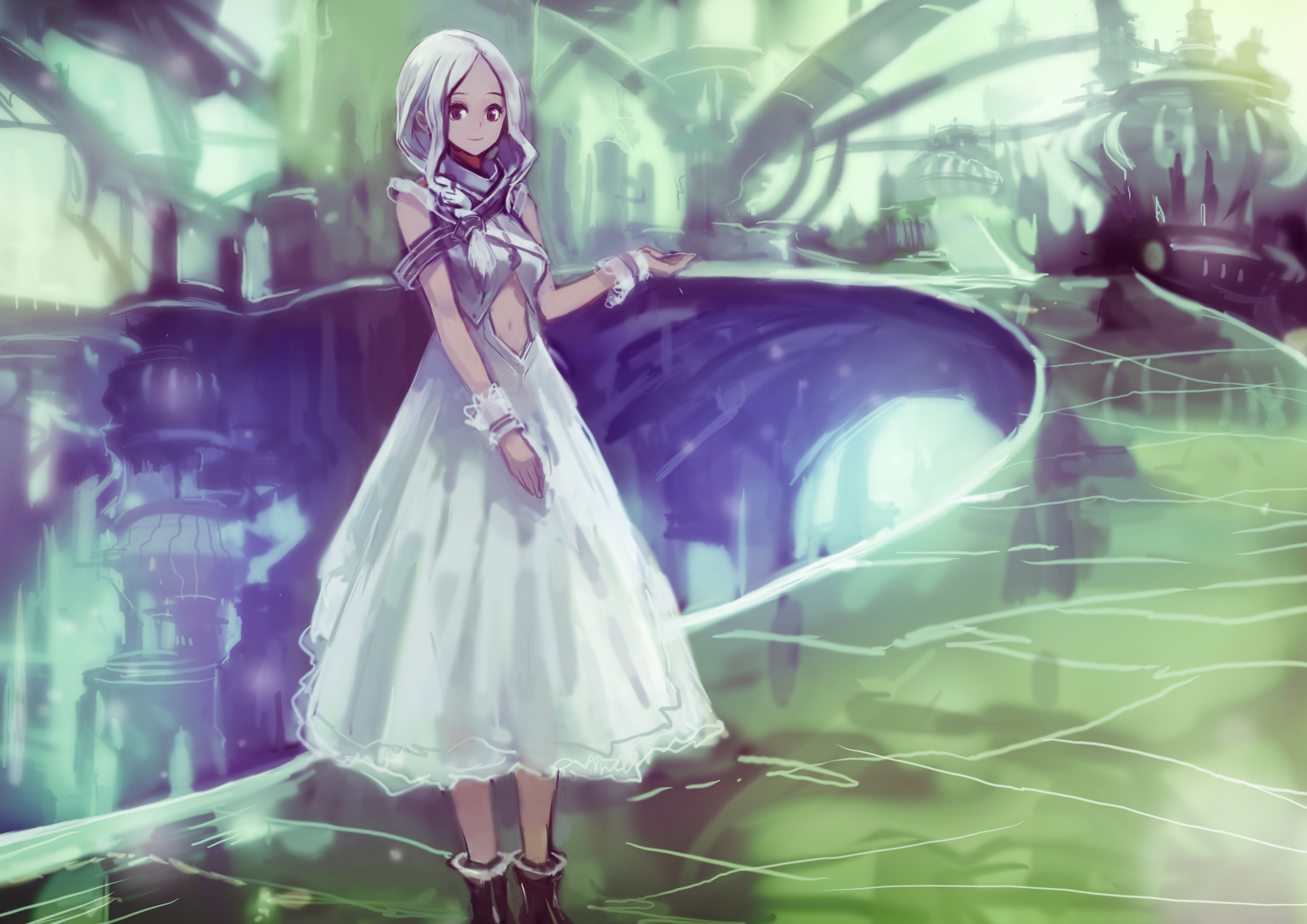 Girl in White Dress in Futuristic City HD Wallpaper