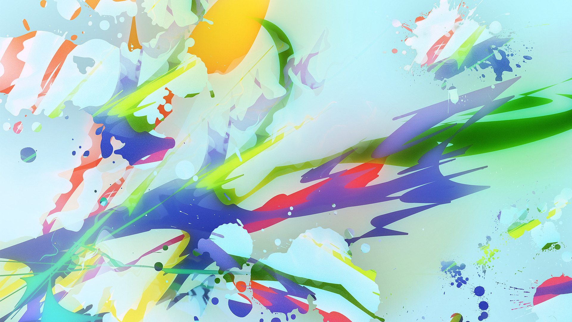 Abstract colorful paint splashes on light blue background HD Wallpaper