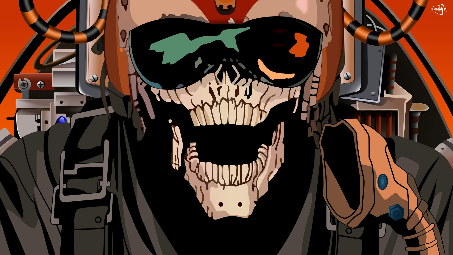 Skull pilot in cockpit HD Wallpaper