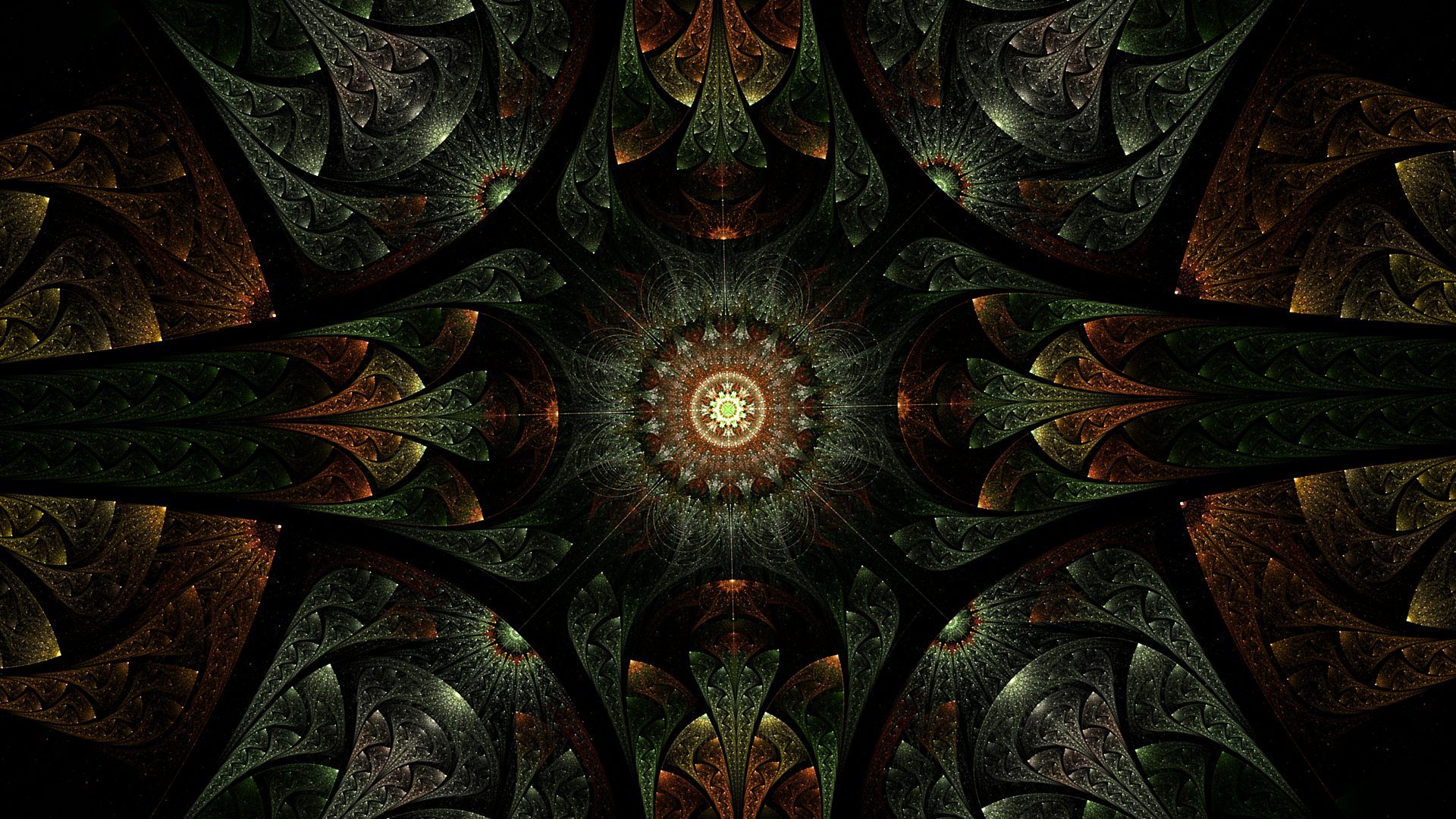 Abstract Fractal Art with Brown and Green Tones HD Wallpaper