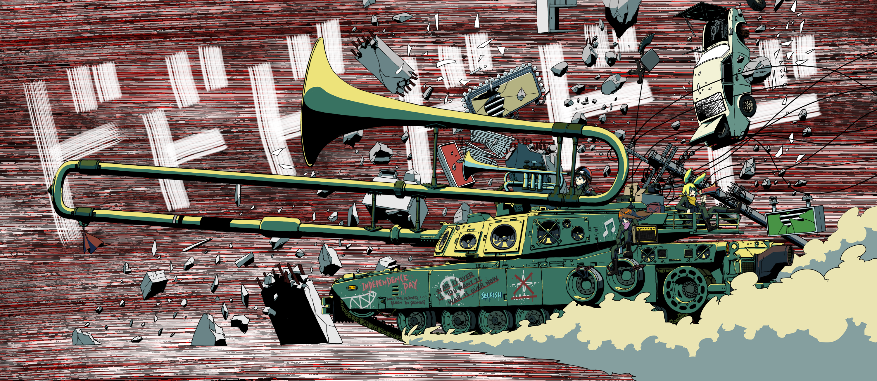 Girls on a Tank with a Trombone HD Wallpaper