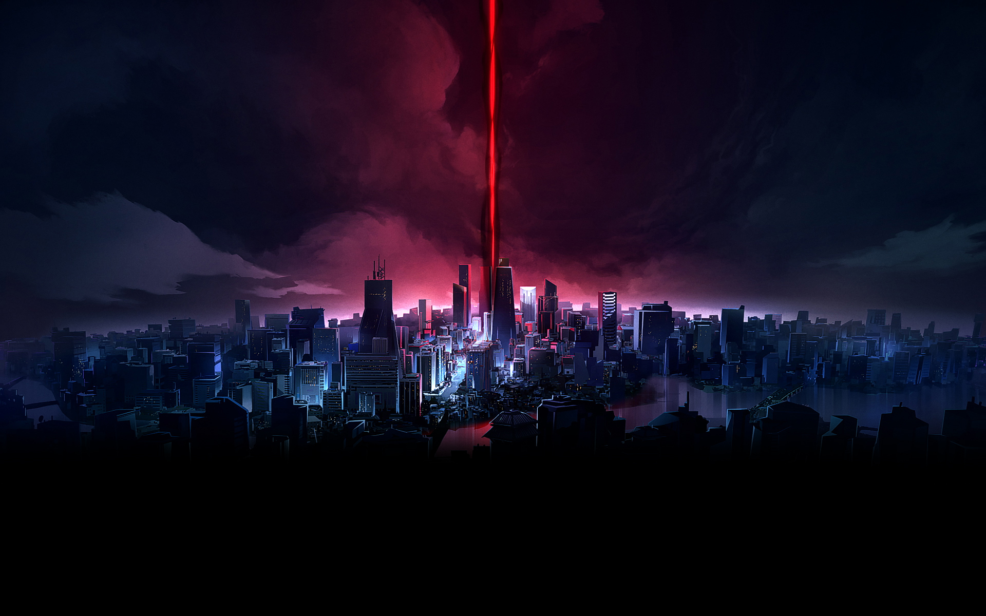 Agents of Mayhem Cityscape with Red Beam HD Wallpaper