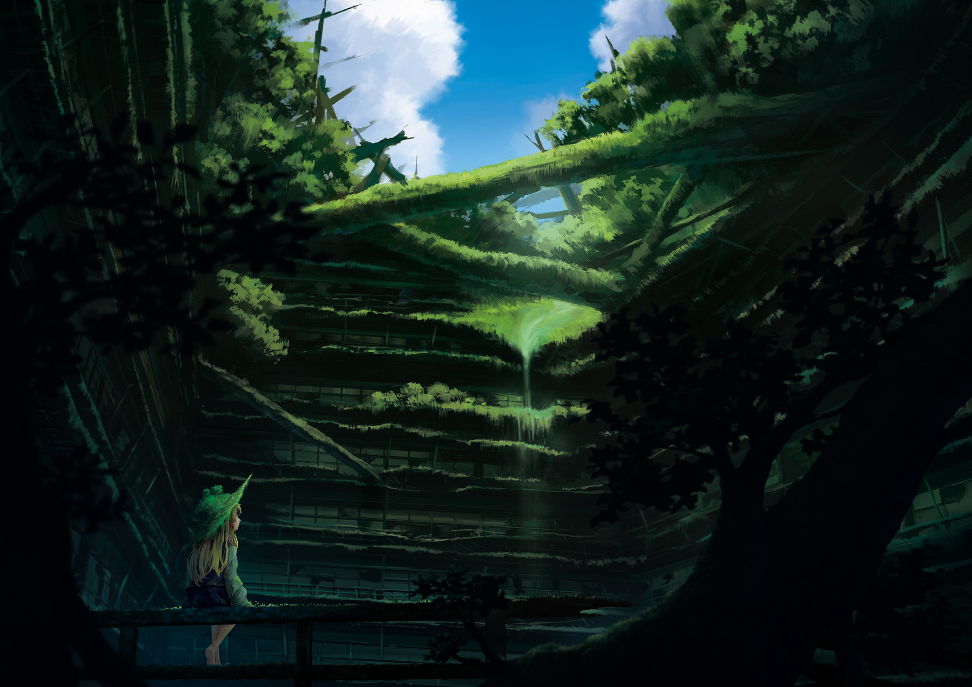 Suwako Moriya in a moss-covered ruin HD Wallpaper