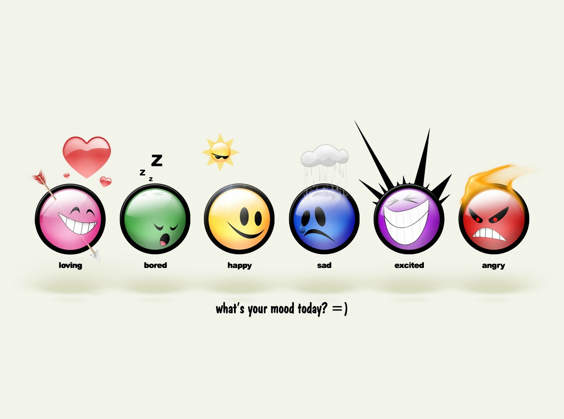 Mood emoticons: loving, bored, happy, sad, excited, angry HD Wallpaper