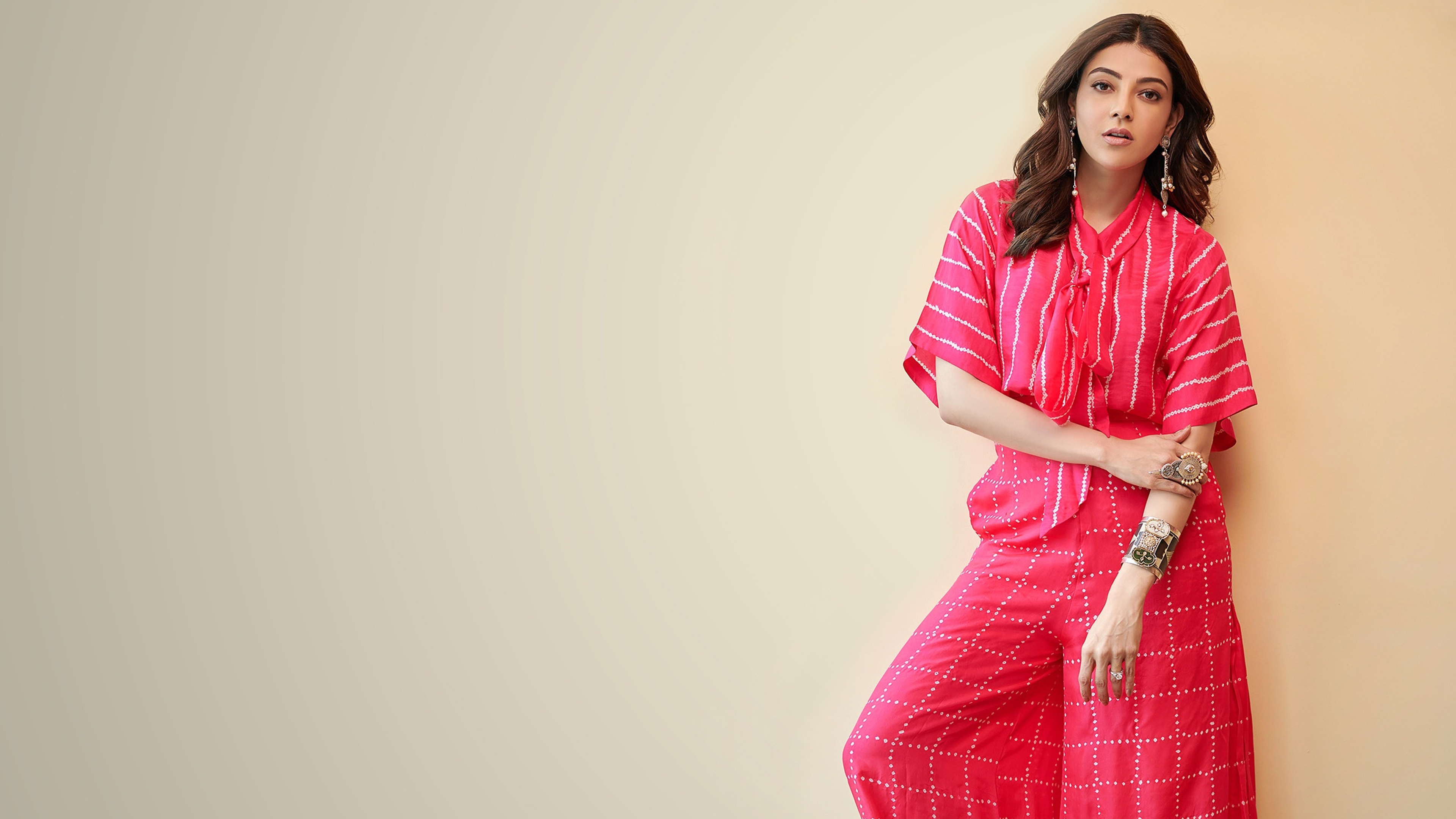 Kajal Aggarwal in pink outfit 4K HD Wallpaper
