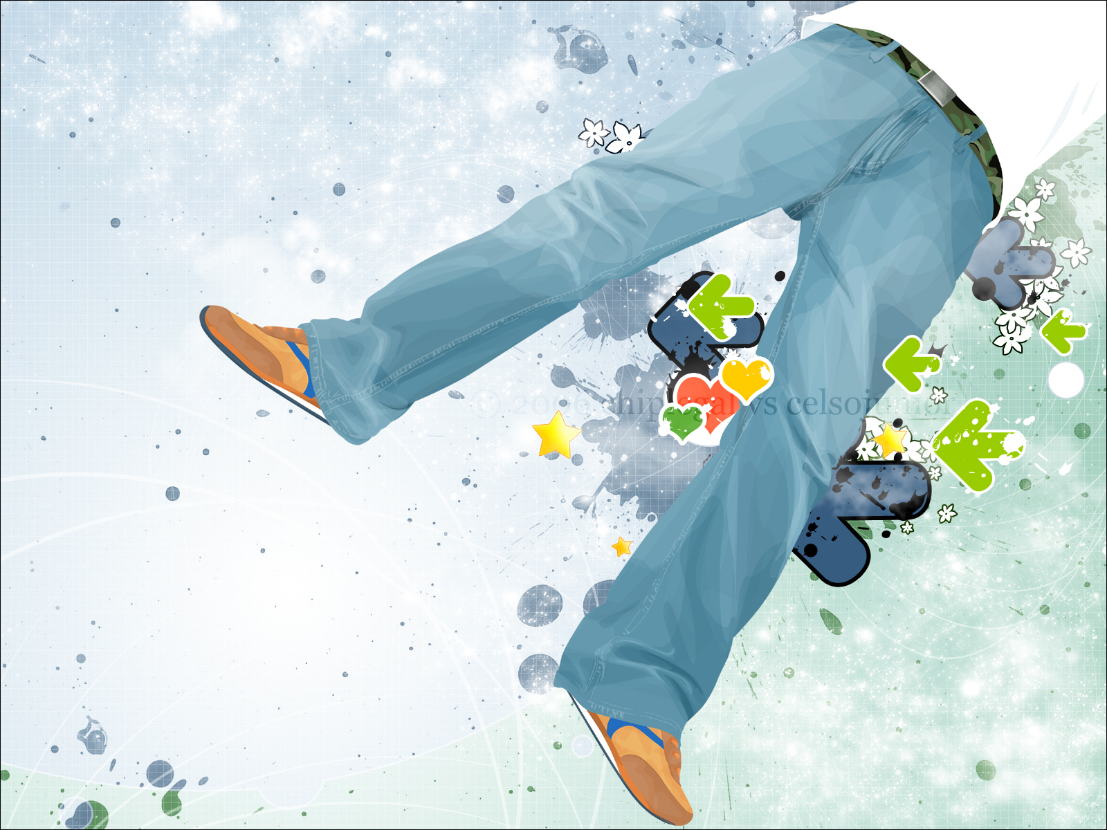 Artistic illustration of a person's legs in jeans and sneakers HD Wallpaper