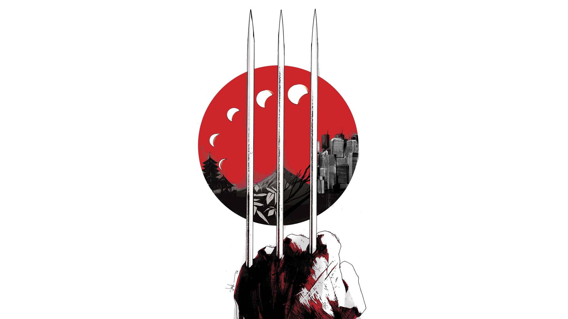 Wolverine's Claws over Japanese Landscape HD Wallpaper