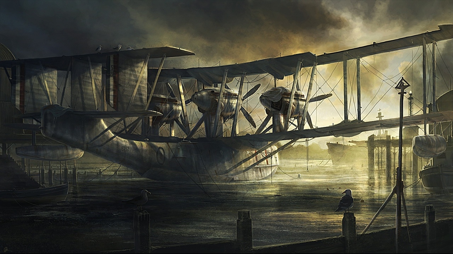 Vintage Seaplane at a Dock HD Wallpaper
