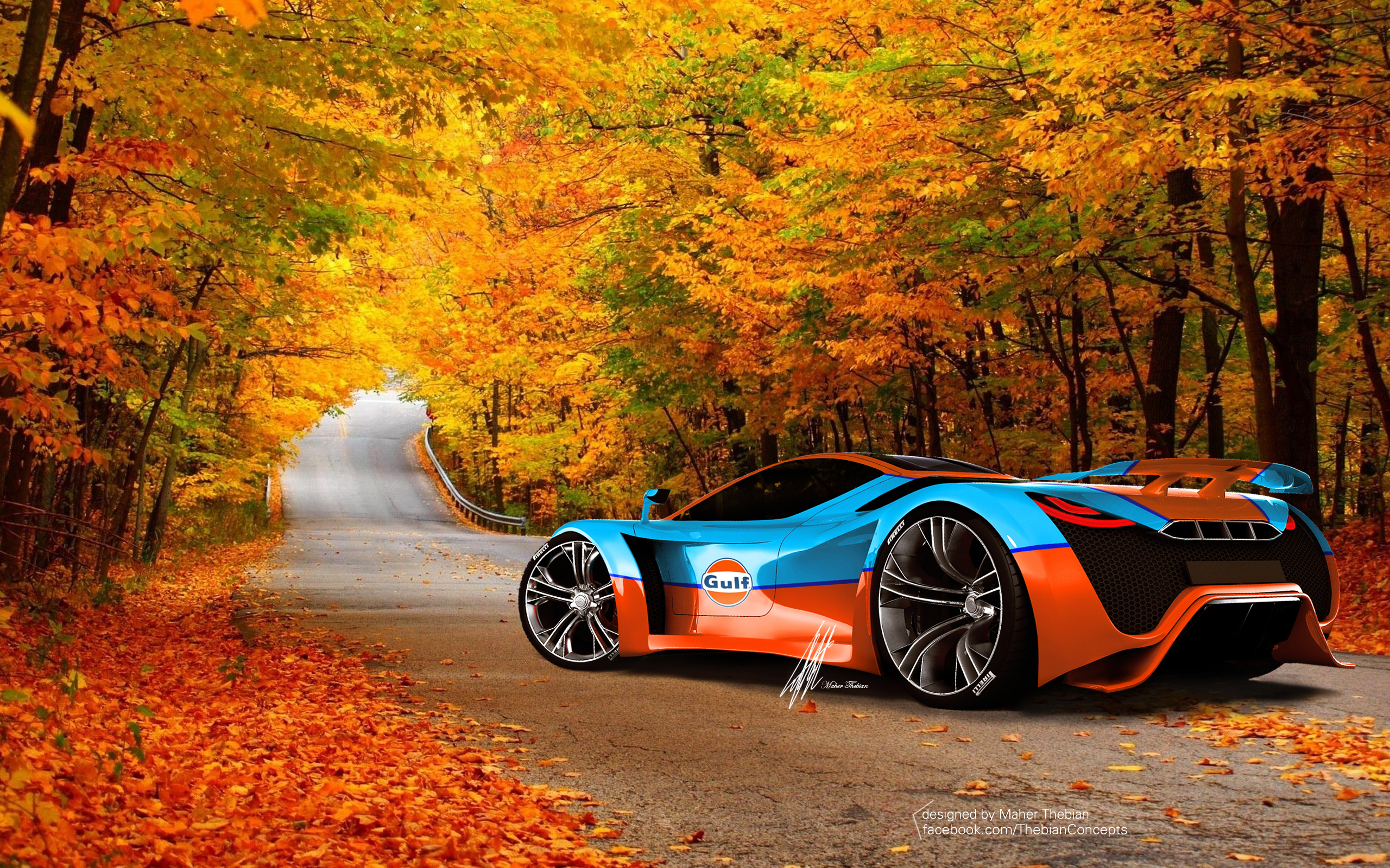 Gulf Pagani Supercar on Autumn Road HD Wallpaper
