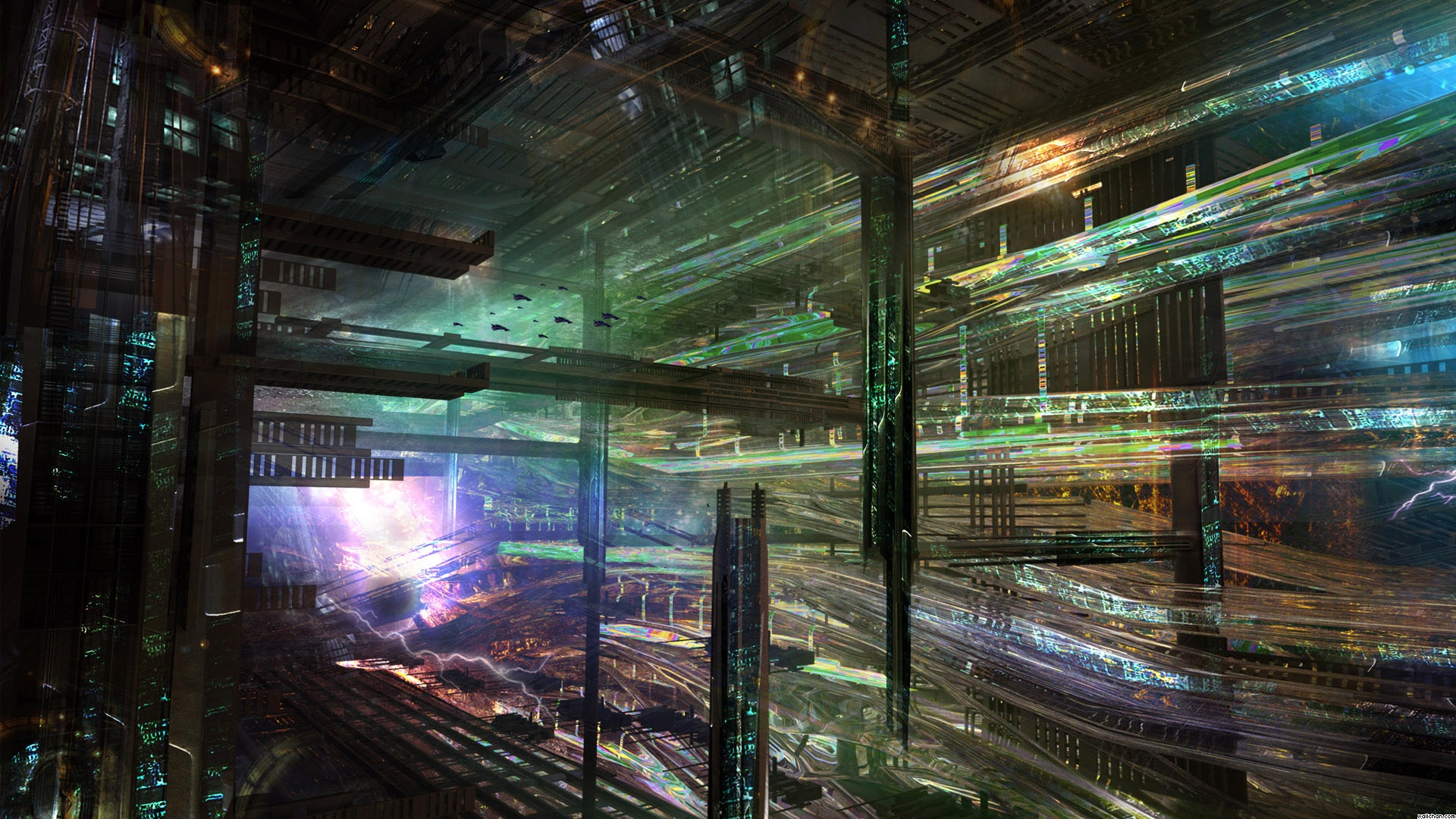 Futuristic Cityscape with Lightning and Lights HD Wallpaper