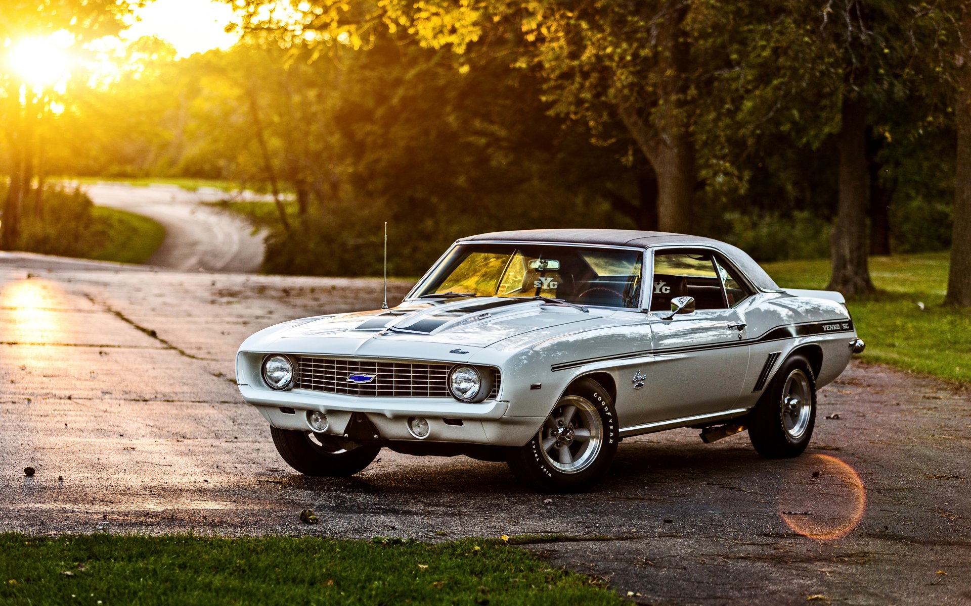 White 1969 Chevrolet Camaro parked on a road HD Wallpaper