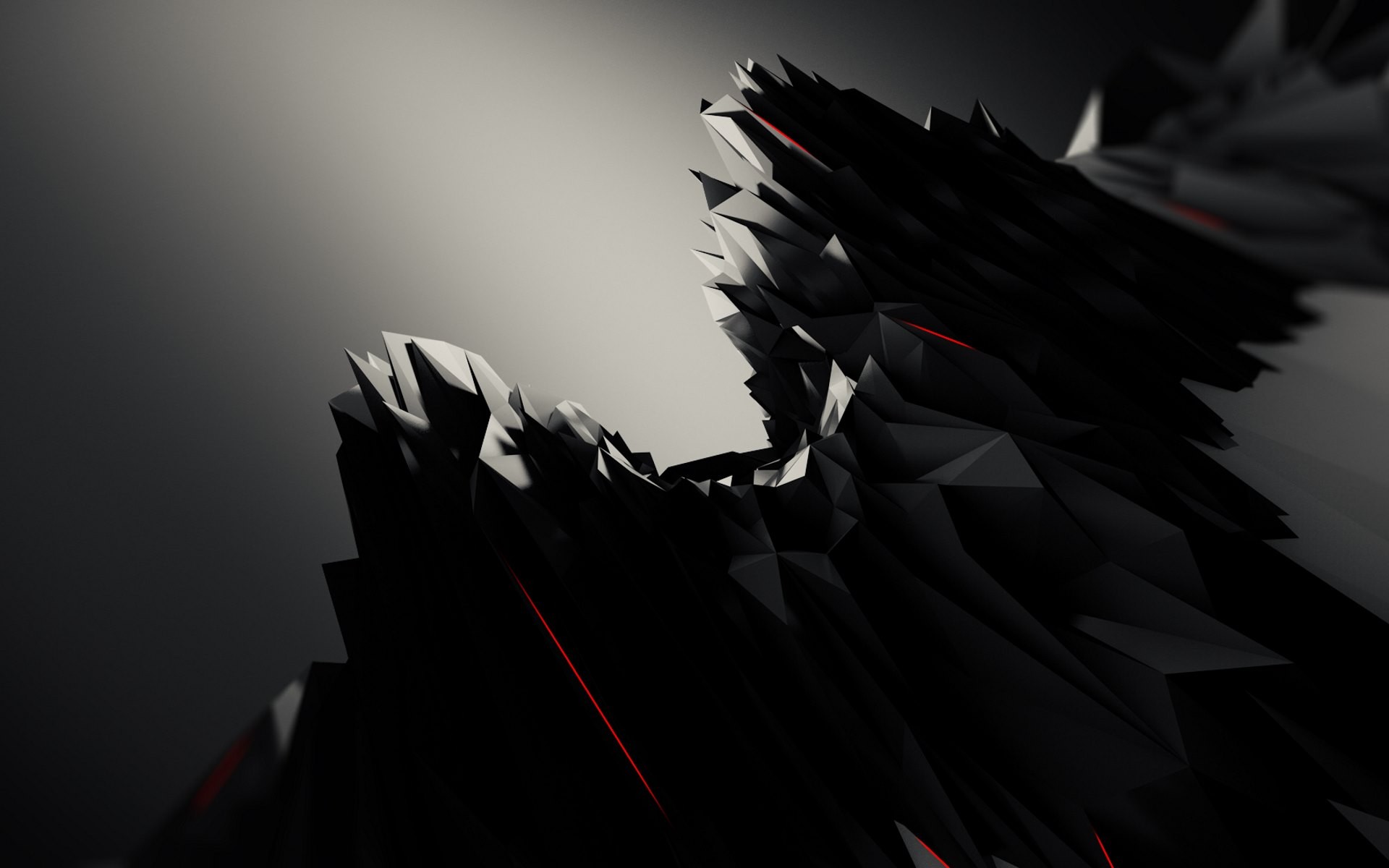 Abstract dark geometric shapes with red accents HD Wallpaper