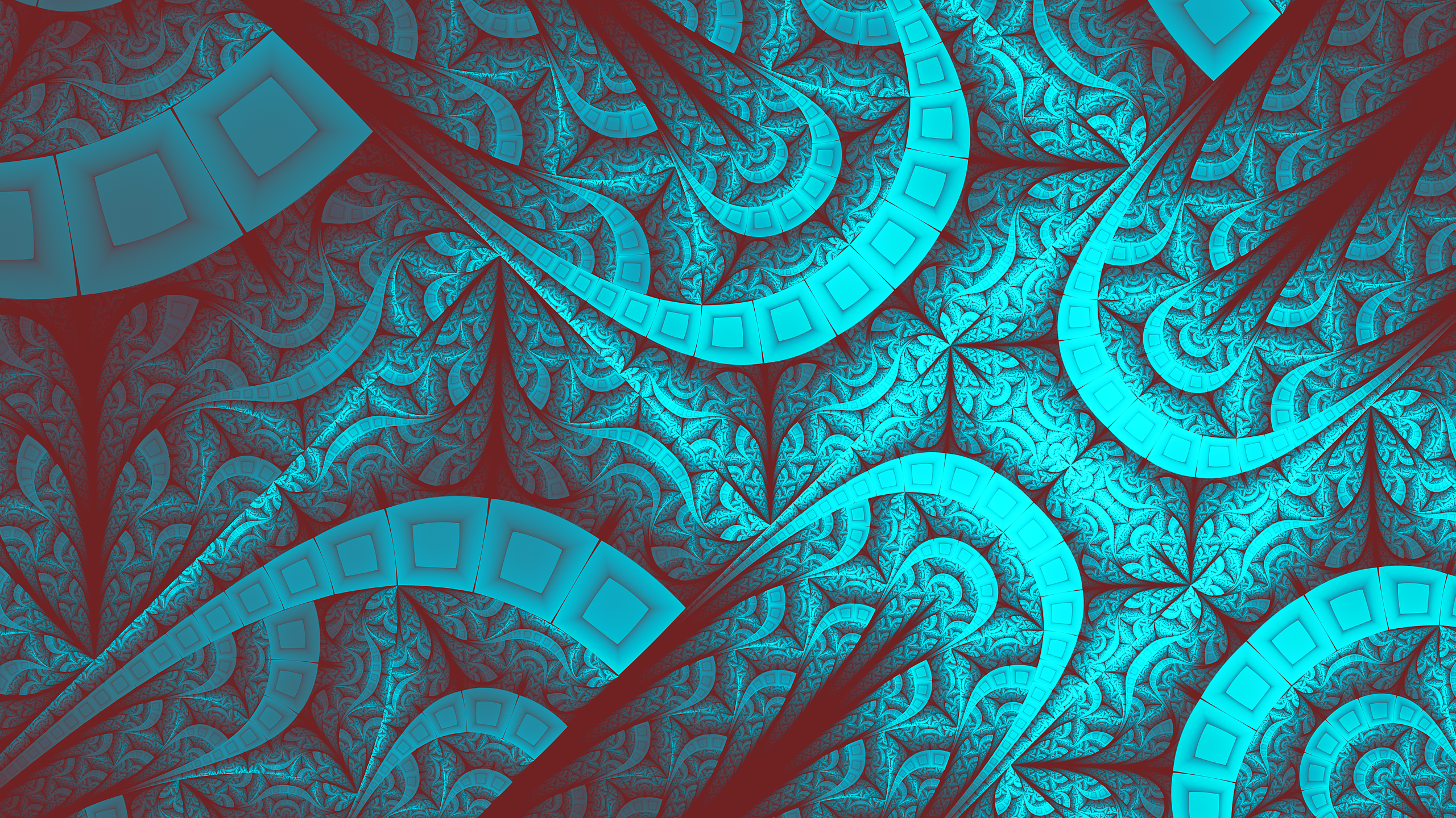 Fractal Art with Turquoise and Red Patterns HD Wallpaper
